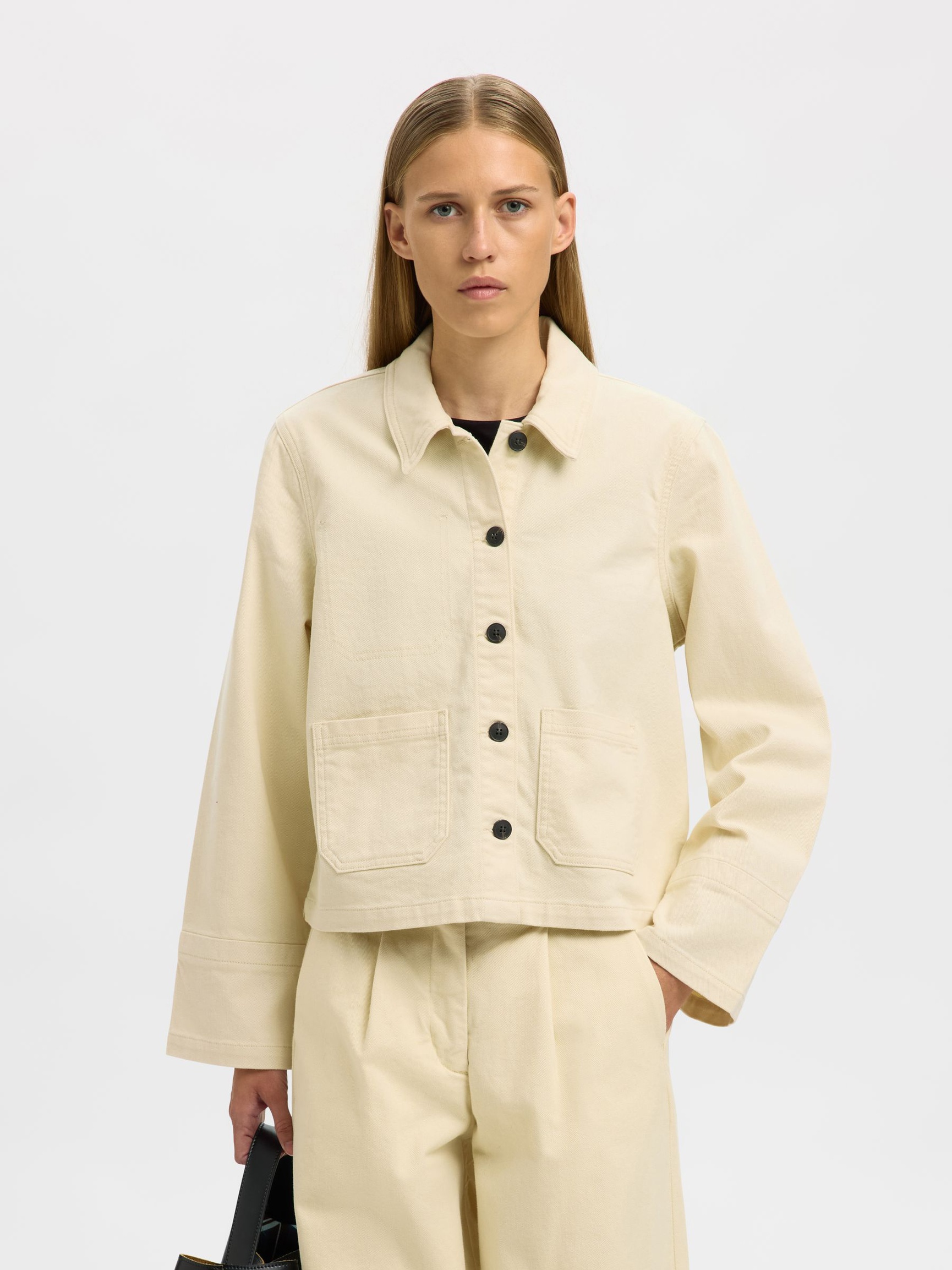 CROPPED DENIM JACKET, Birch, highres