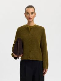 WOOL BLEND CARDIGAN, Fir Green, highres