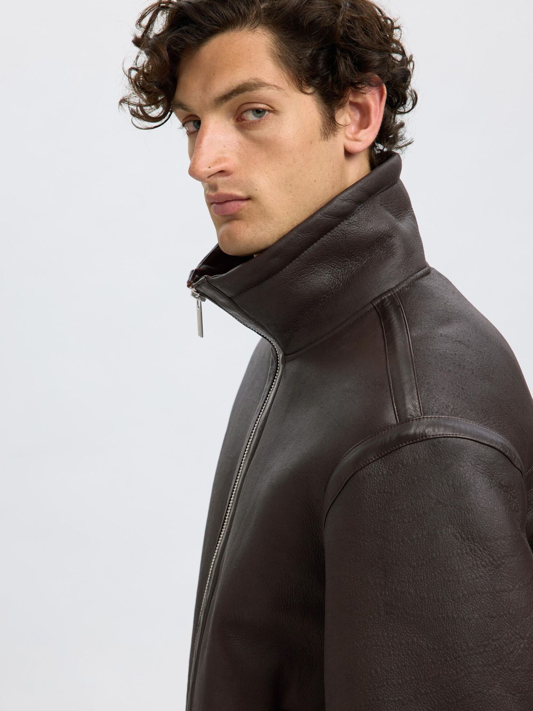 SHEARLING LÆDERJAKKE, Demitasse, highres