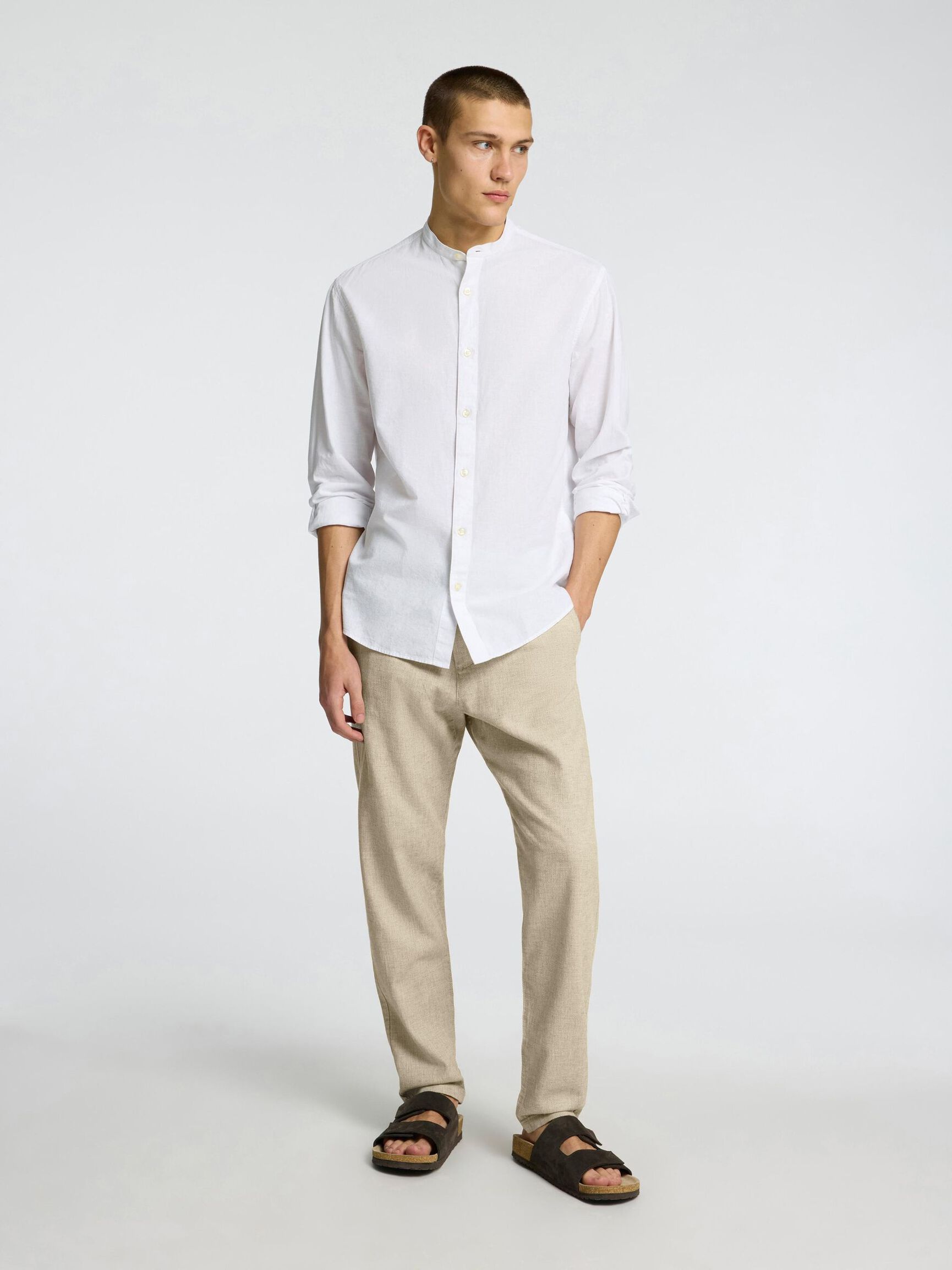 SLIM TAPERED LINEN BLEND TROUSERS, Vetiver, highres