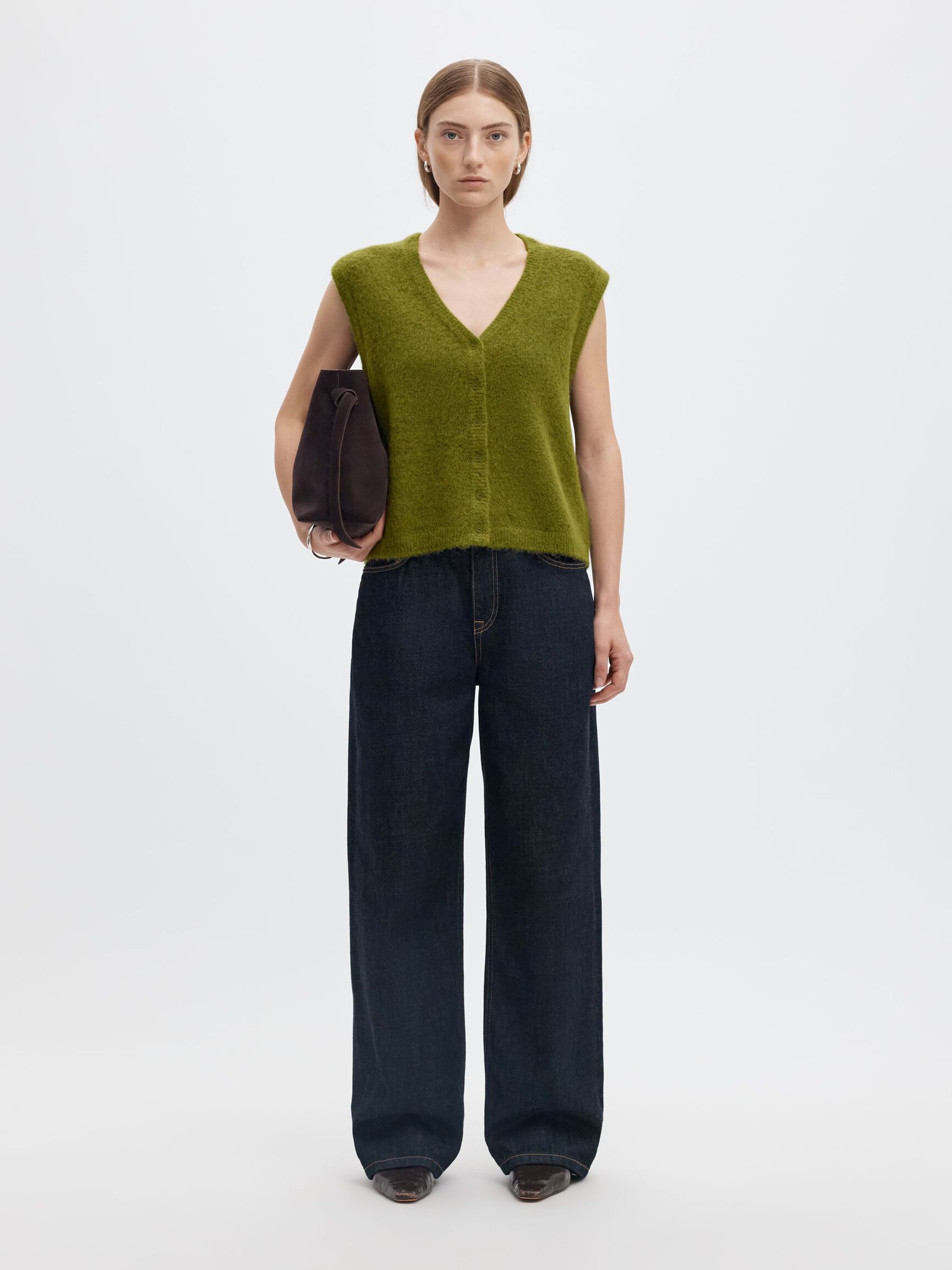 WOOL BLEND KNITTED VEST, Cardamom Seed, highres