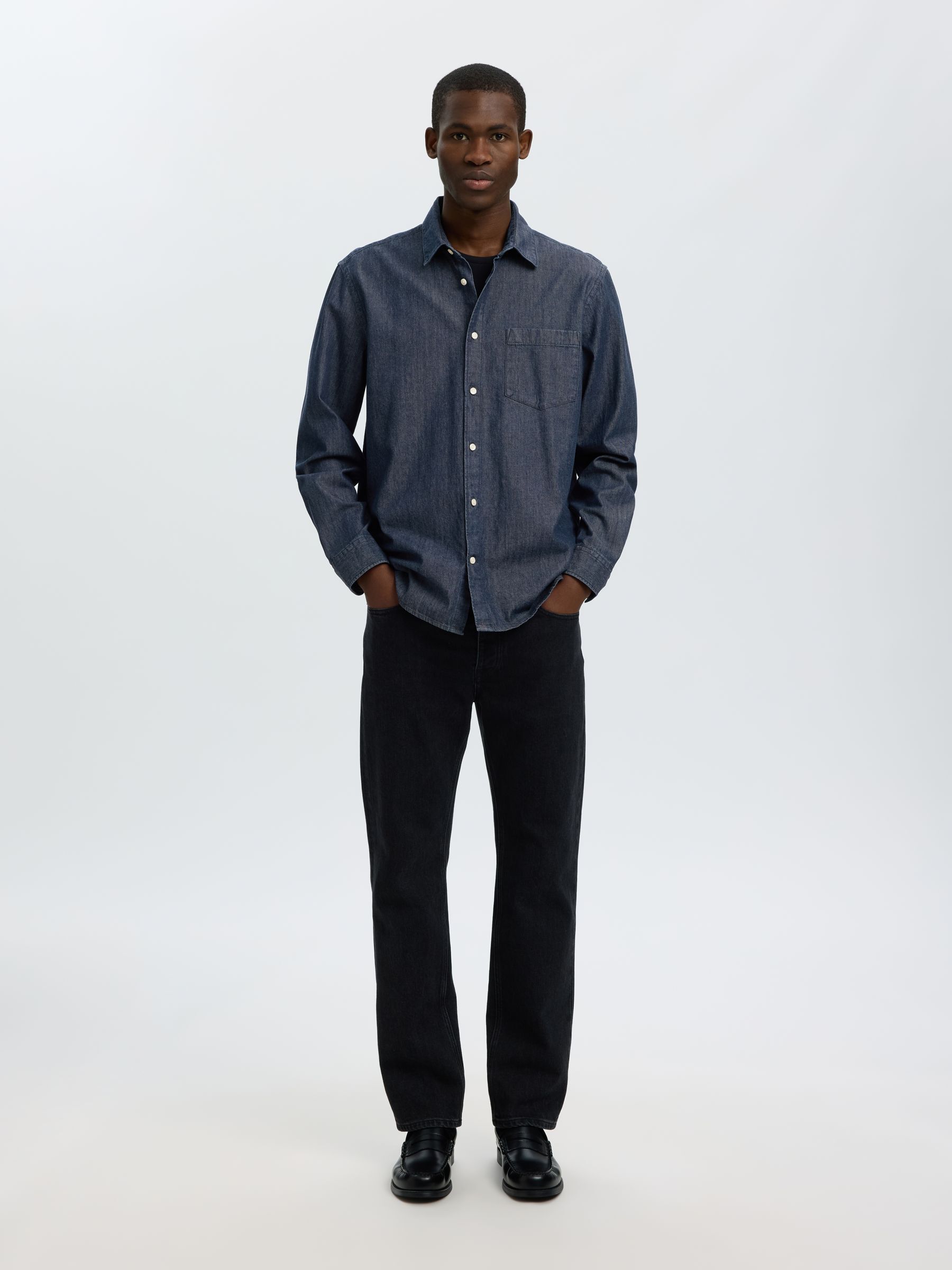 REGULAR FIT  DENIM SHIRT, Dark Blue Denim, highres
