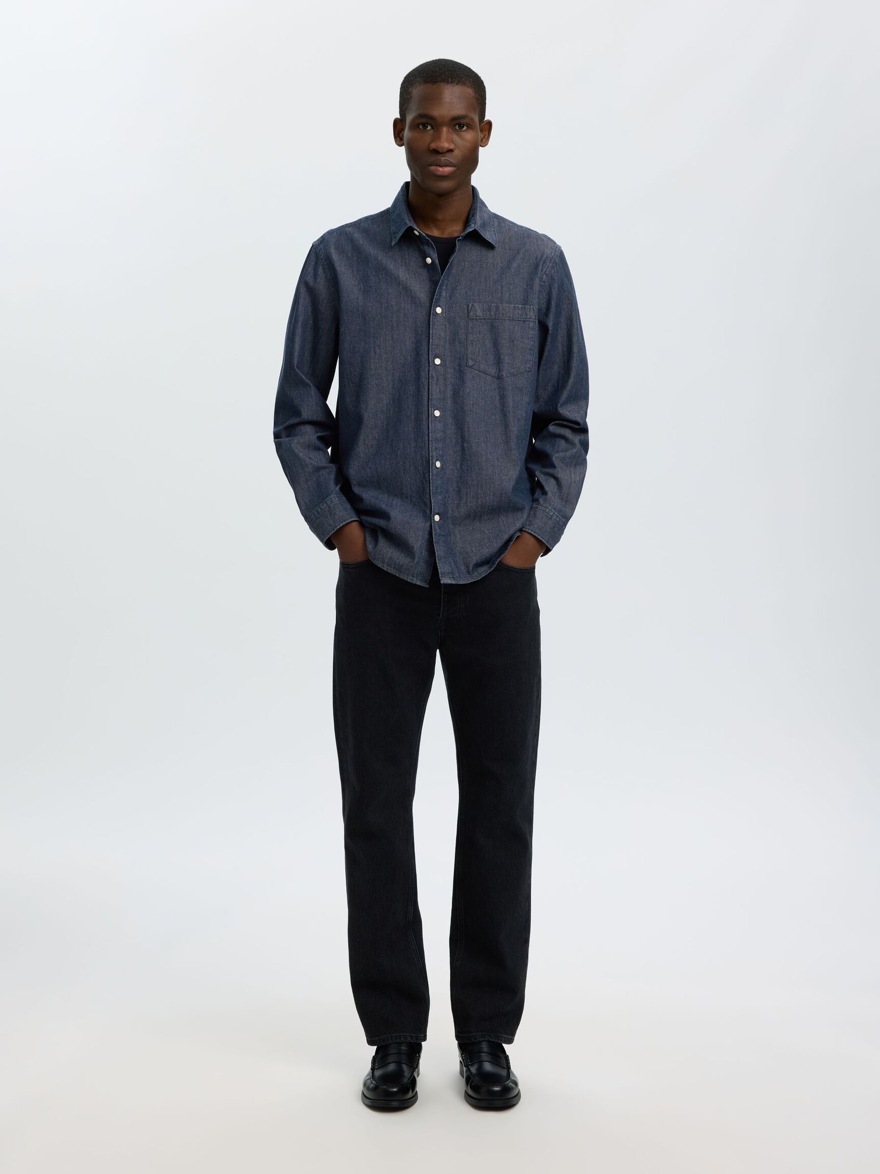 REGULAR FIT  DENIM SHIRT, Dark Blue Denim, highres
