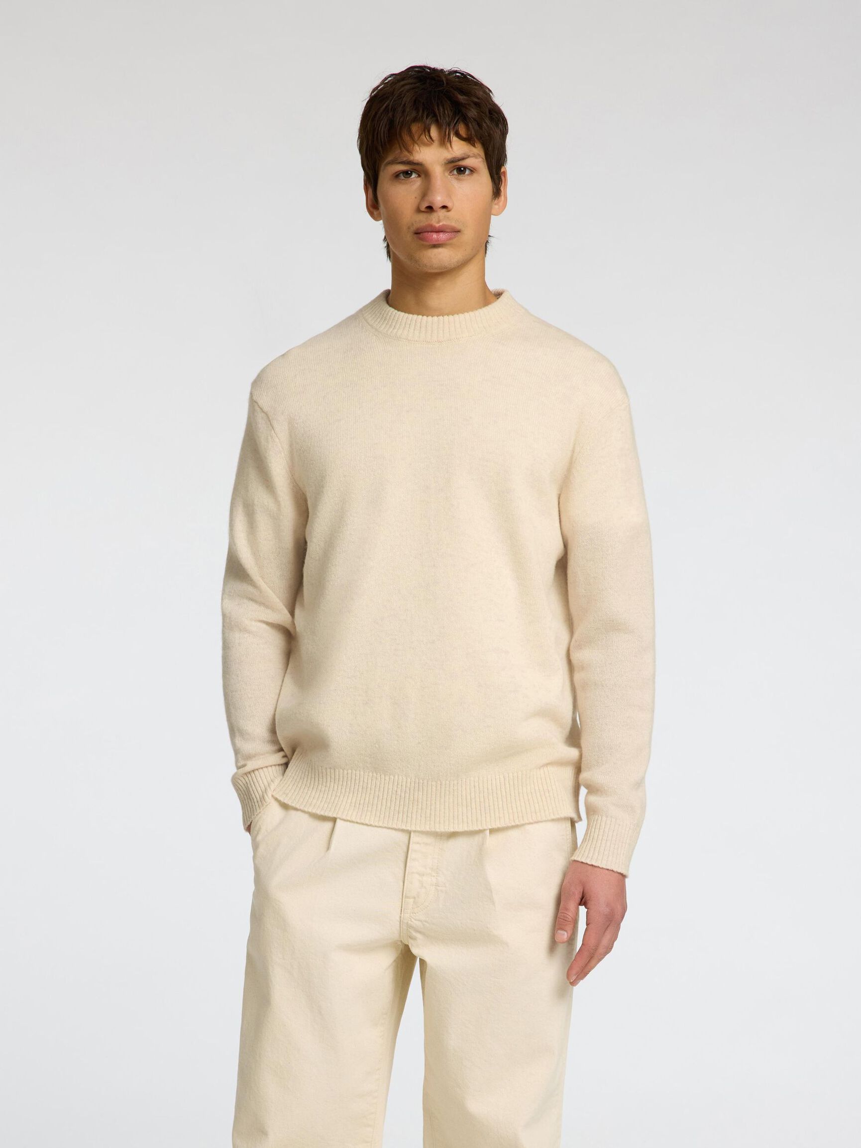 LET SWEATER MED RUND HALS, Oatmeal, highres