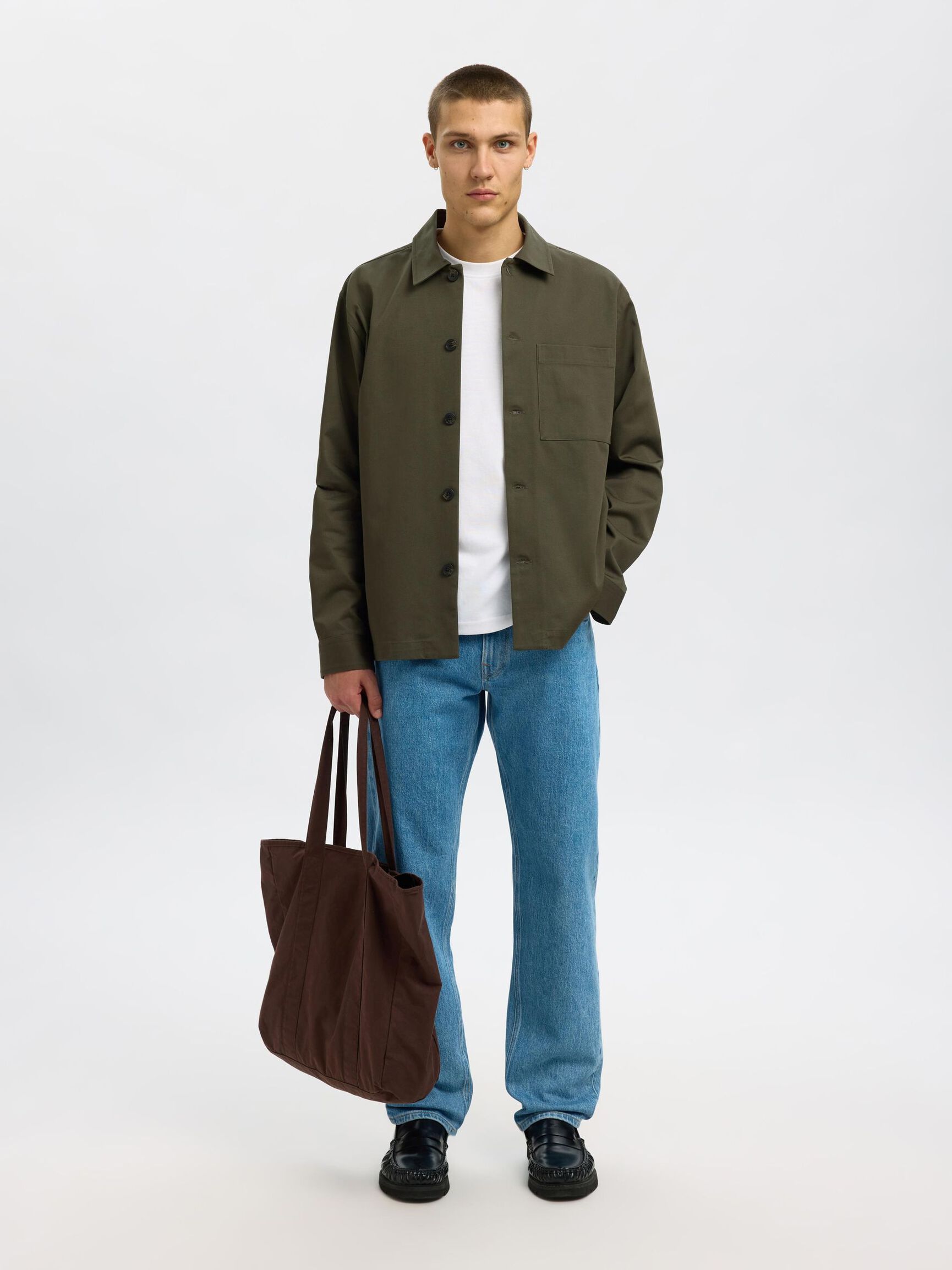 REGULAR FIT KATOEN OVERSHIRT, Forest Night, highres