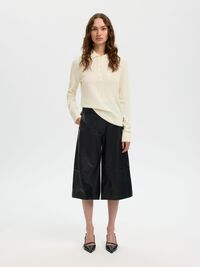 100% MERINOULD STRIKKET POLOSHIRT, Egret, highres