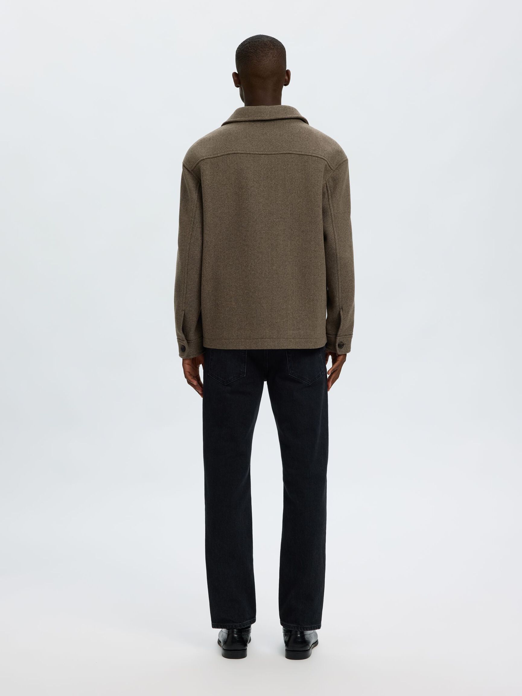 WOOL BLEND SHACKET, Chocolate Torte, highres