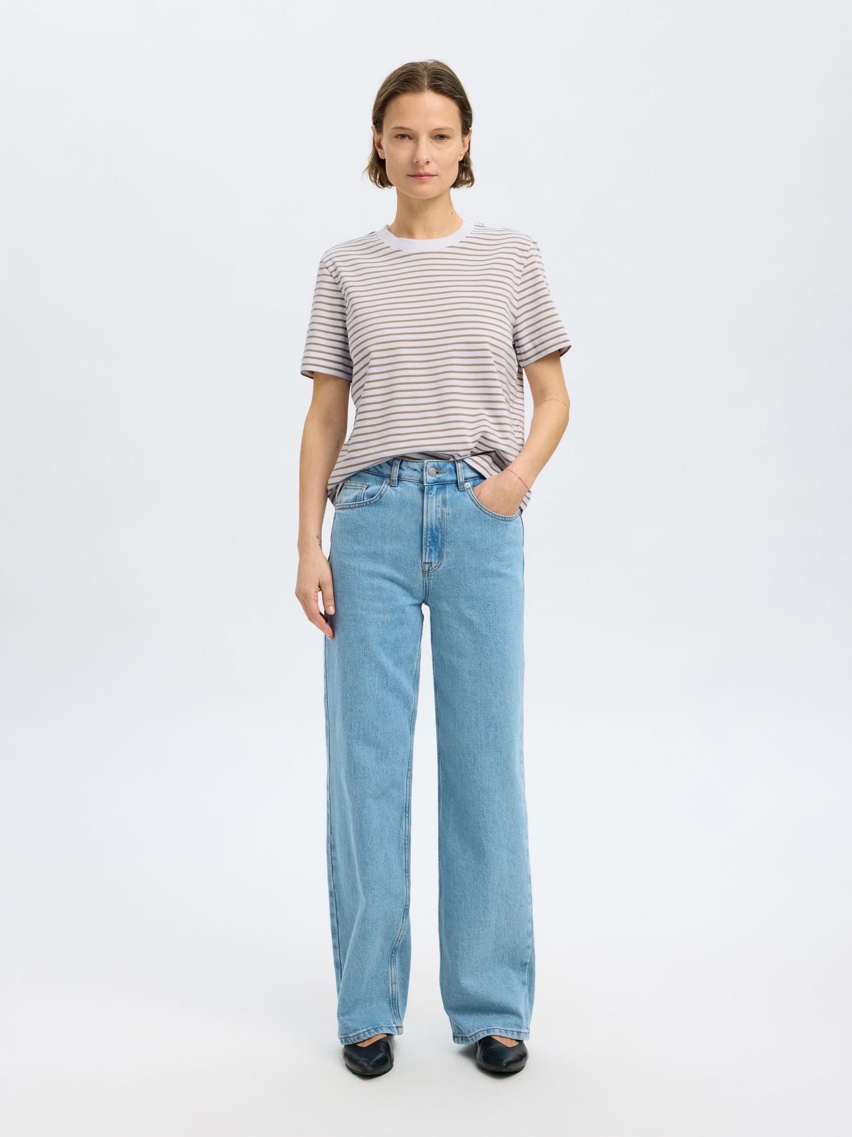 STRIPED BOXY FIT T-SHIRT, Greige, highres