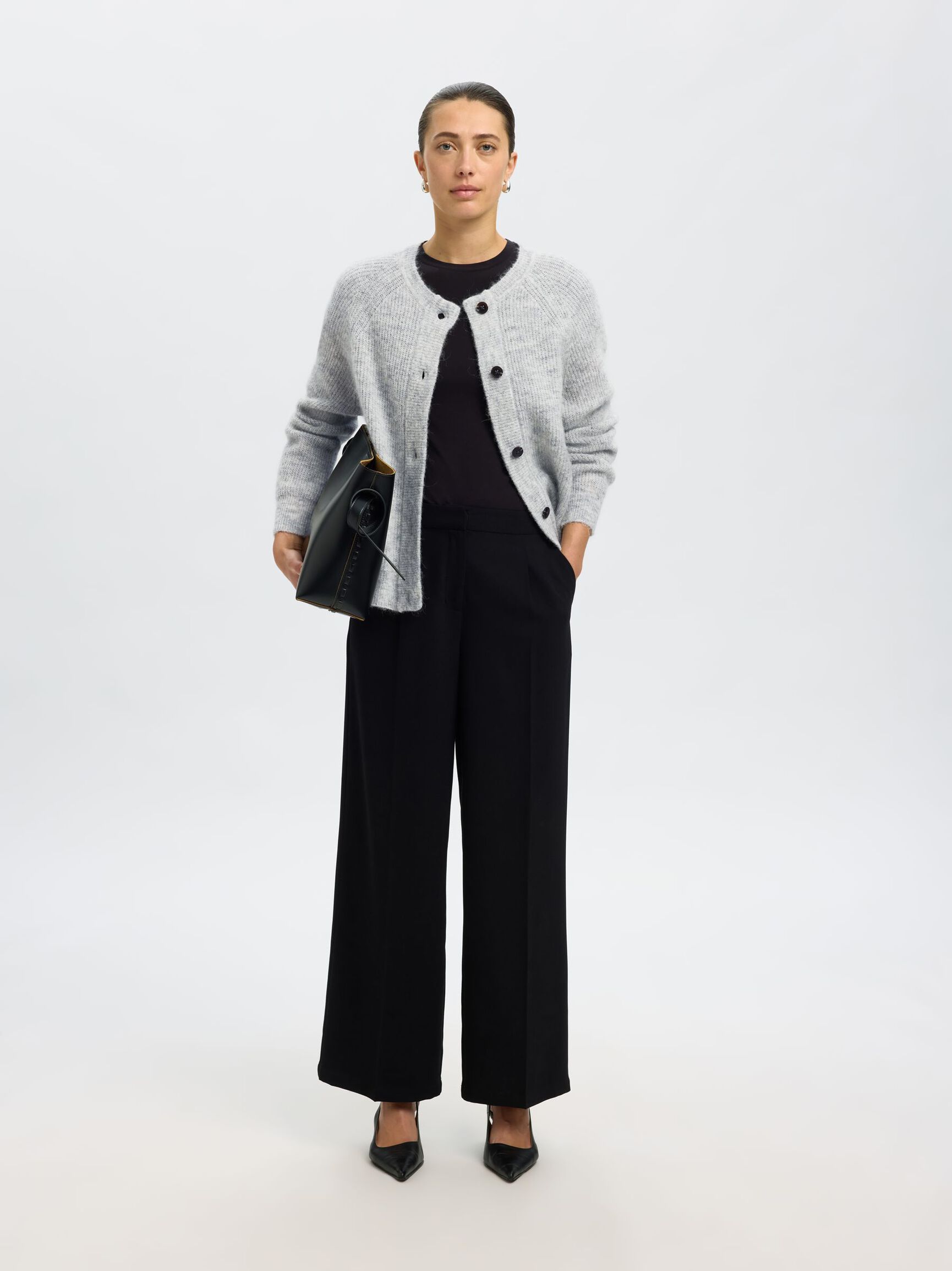 LONG-SLEEVED CARDIGAN, Light Grey Melange, highres