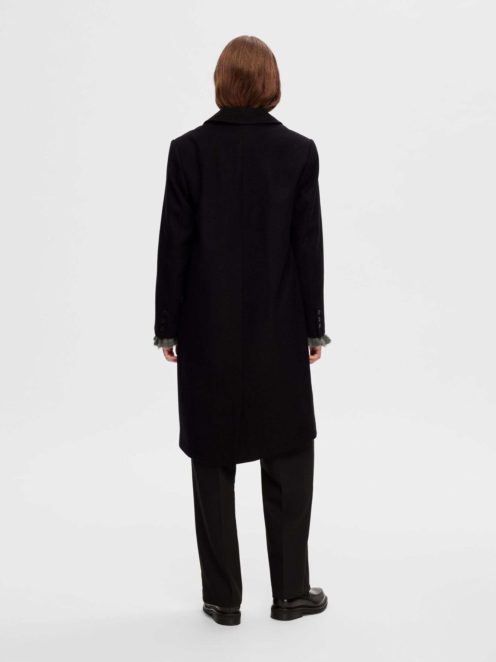 SINGLE-BREASTED WOOL BLEND COAT, Black, highres