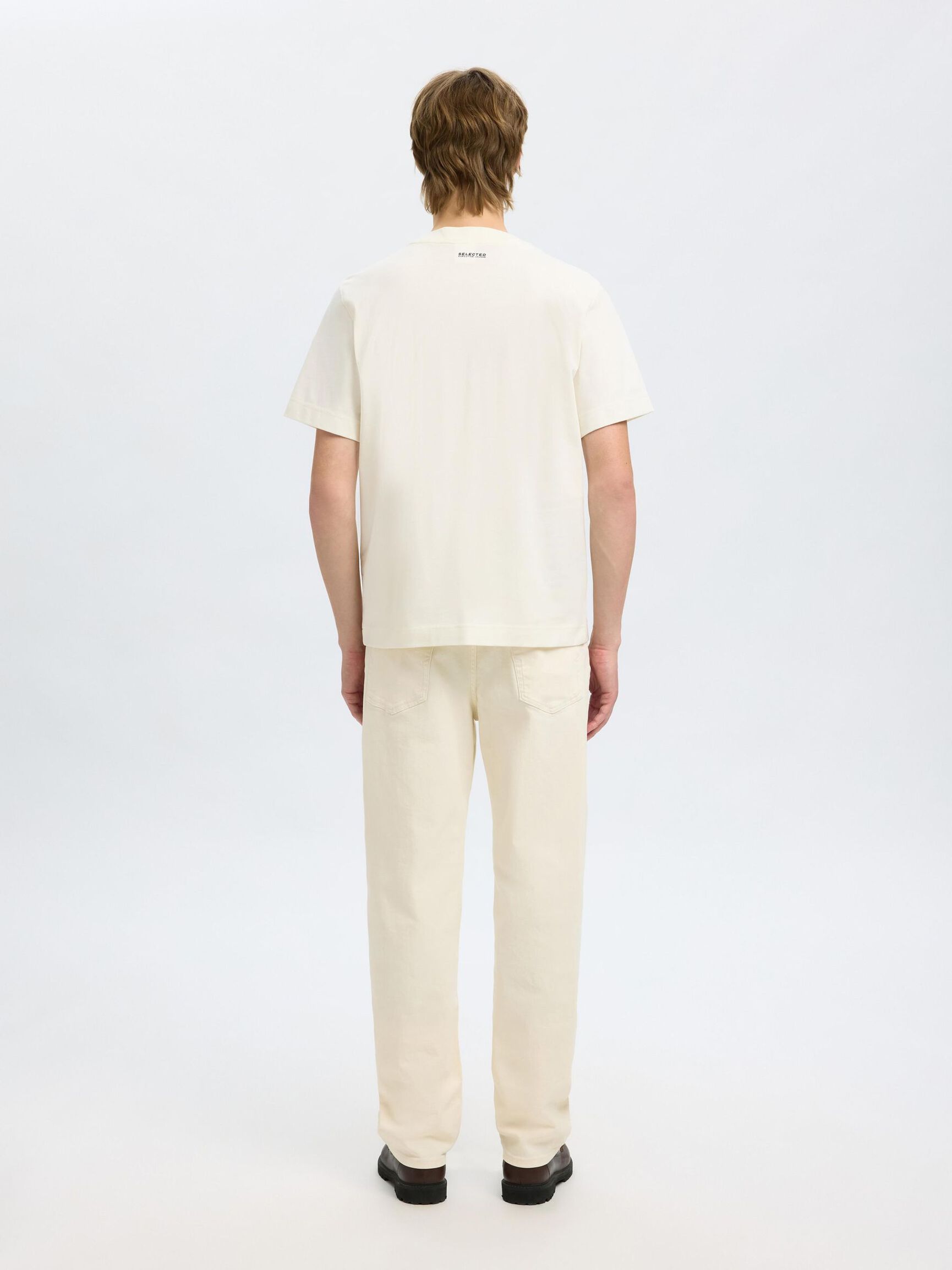 REGULAR FIT PRINTED CREWNECK T-SHIRT, Egret, highres