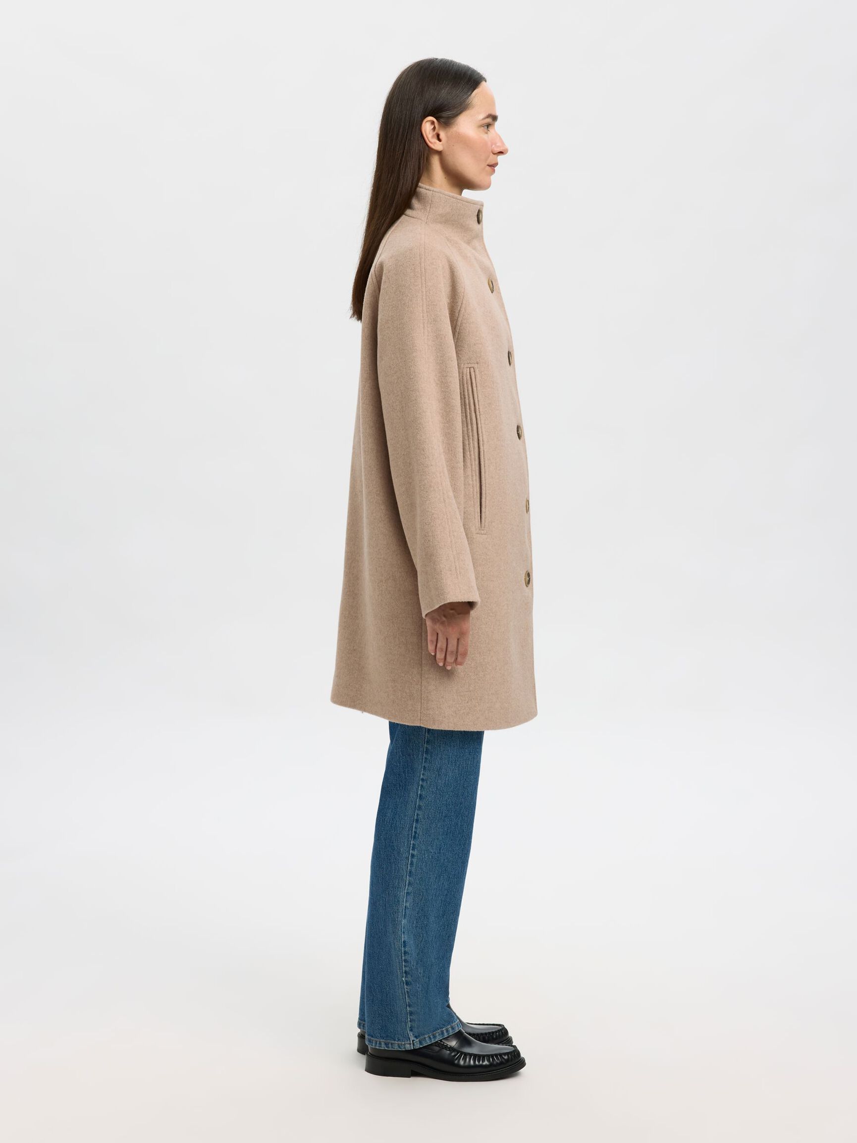 WOOL BLEND COAT, Sandshell, highres