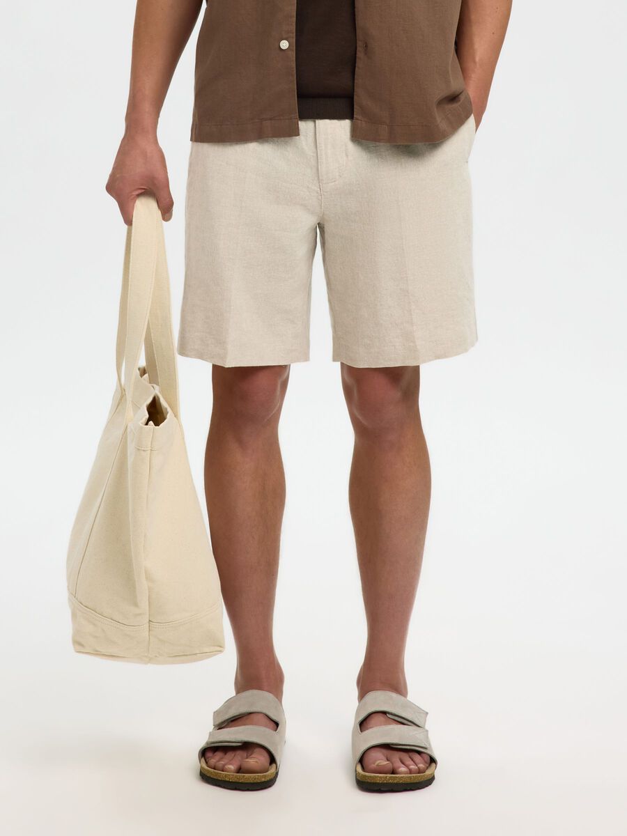 Product tile image - REGULAR FIT LINEN-BLEND SHORTS, Pure Cashmere | 16097604_PureCashmere_1183222