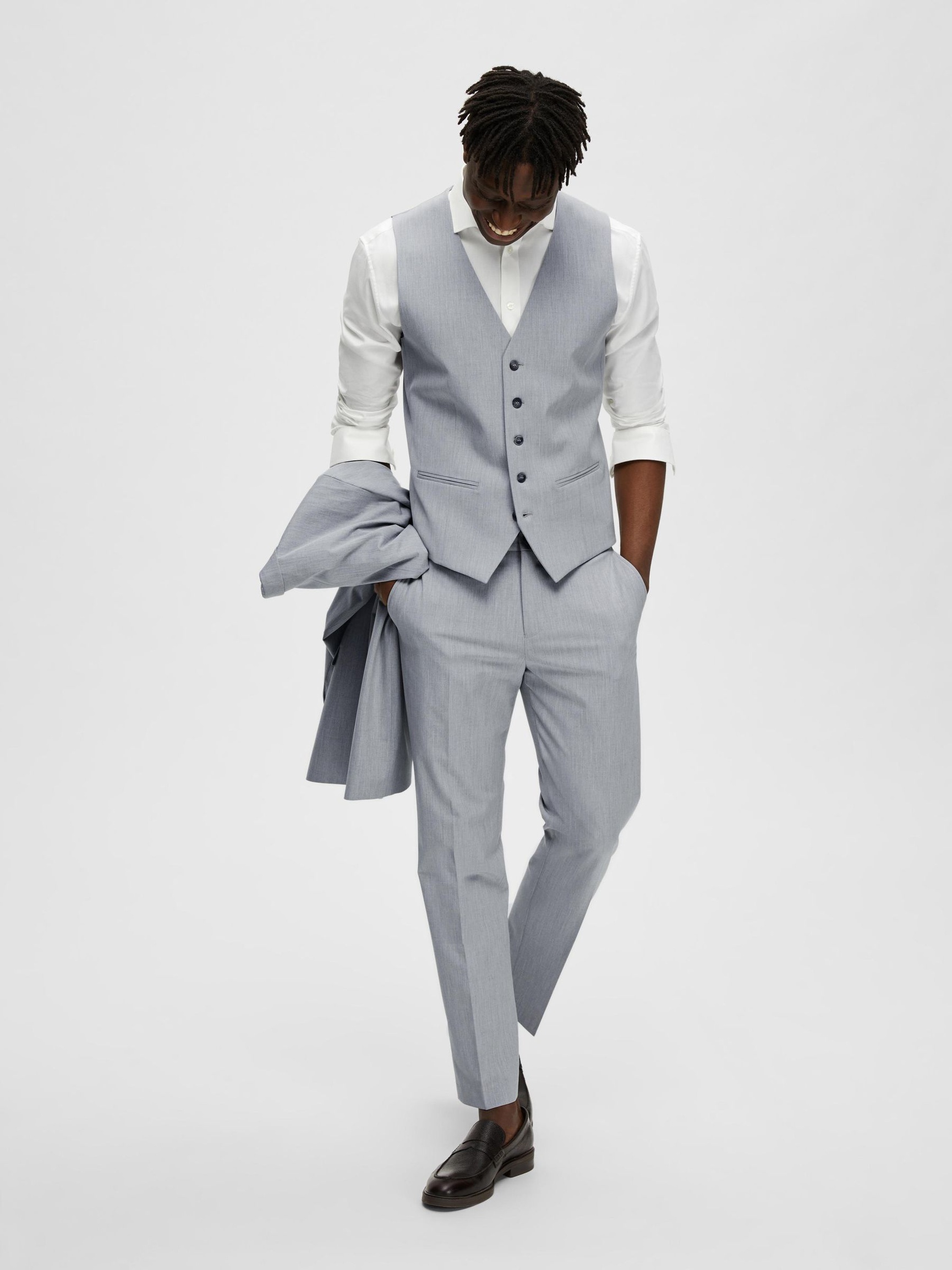 VISKOSEMIX SLIM FIT WESTE, Light Grey Melange, highres