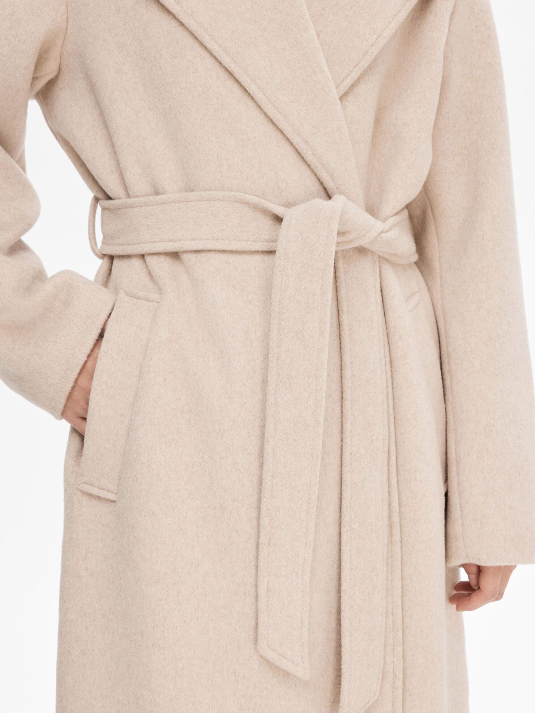 BELTED WOOL BLEND COAT, Sandshell, highres