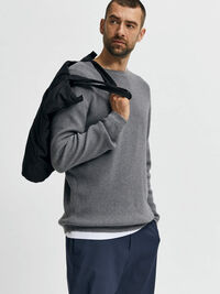 WAFFLE KNIT JUMPER, Medium Grey Melange, highres