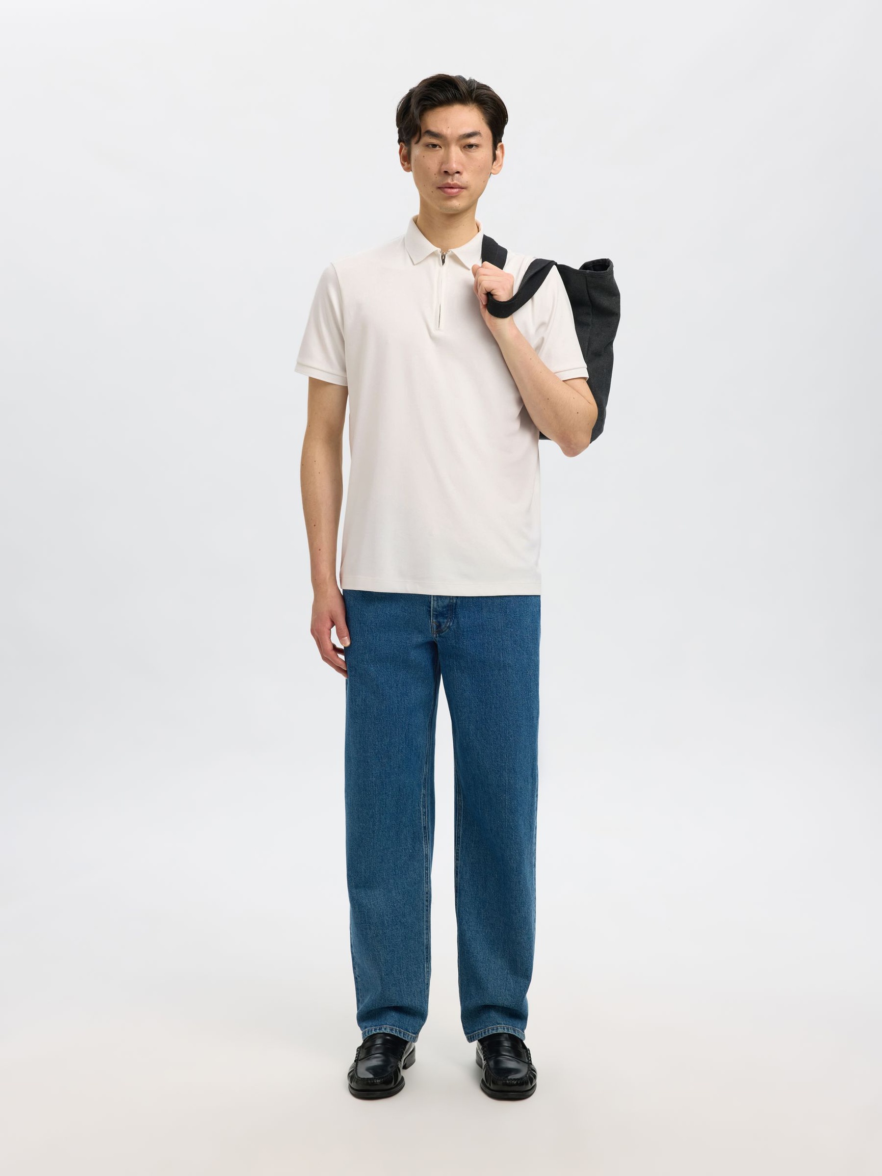 ZIPPER KNITTED POLO SHIRT, Cloud Dancer, highres