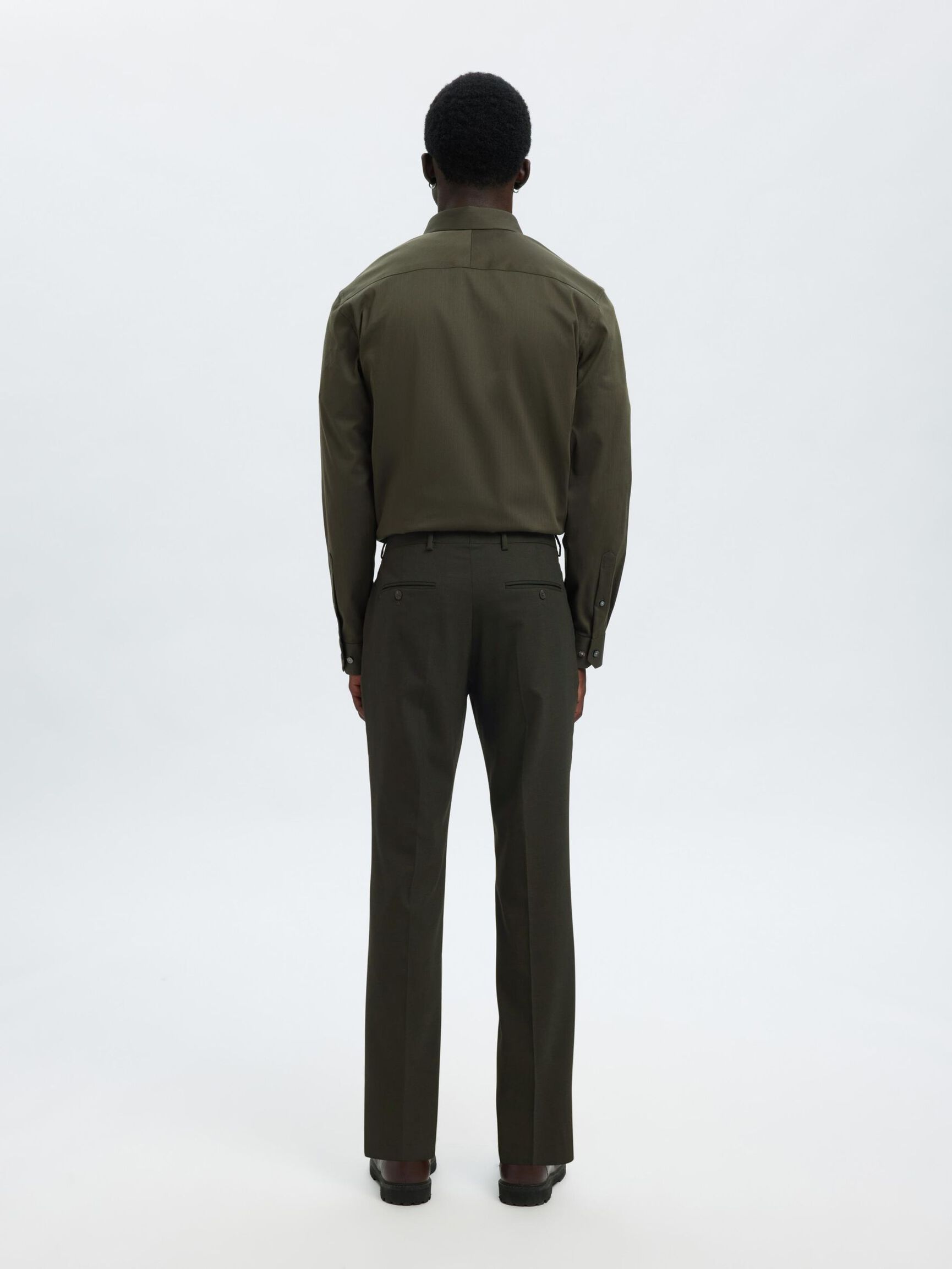 WOVEN WOOL BLEND TROUSERS, Dark Green, highres