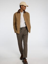 SLIM TAPERED LINEN BLEND TROUSERS, Forest Night, highres