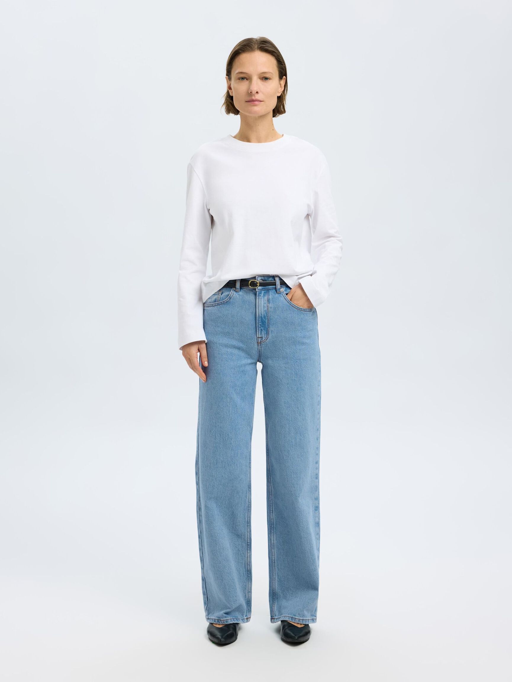 LIGHT WASH WIDE FIT JEANS, Light Blue Denim, highres