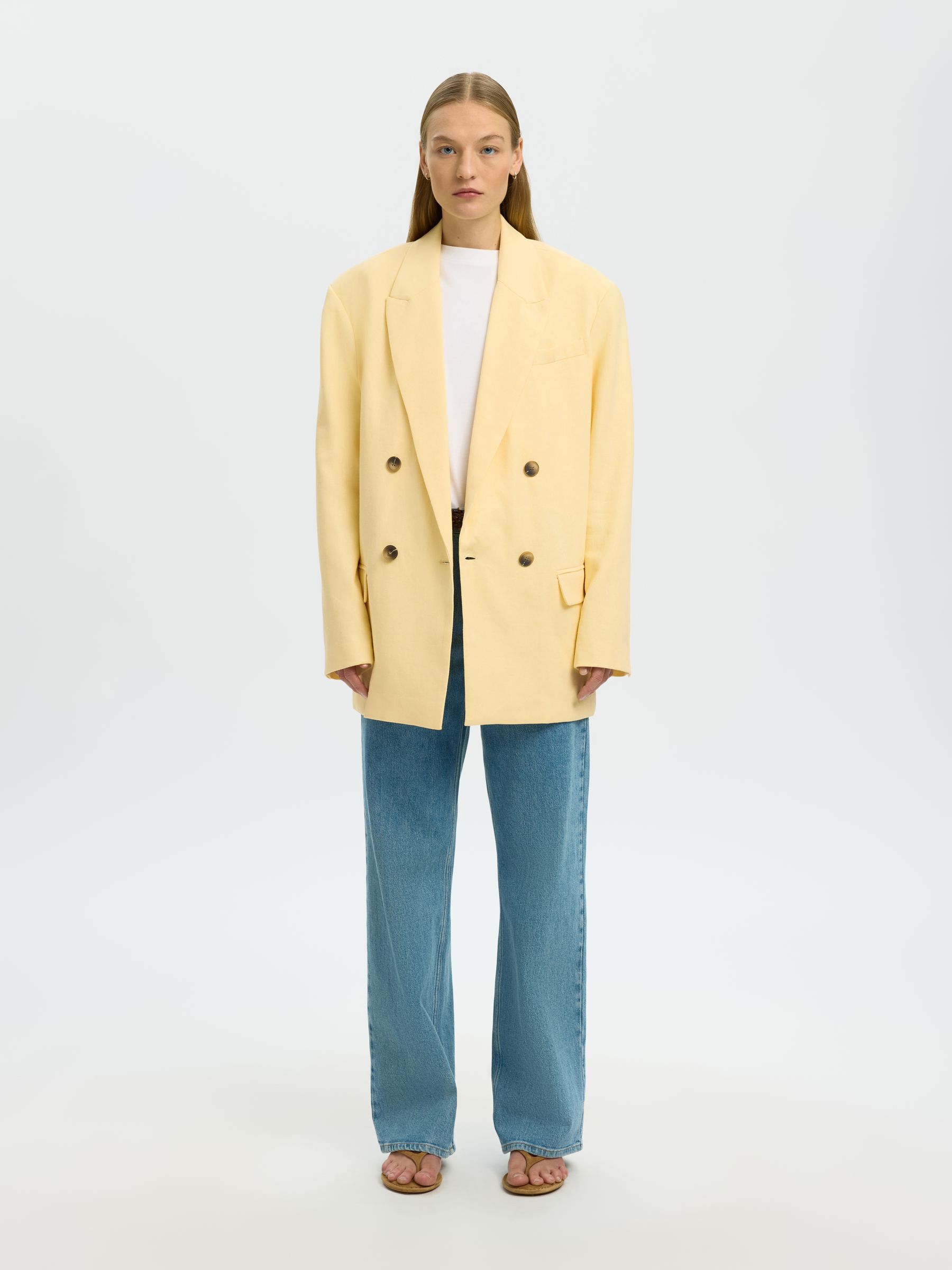 LINEN BLEND OVERSIZED BLAZER, Italian Straw, highres