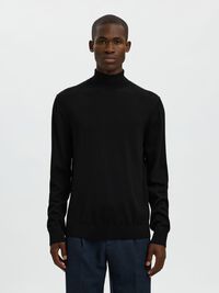 100% MERINO WOOL TURTLENECK, Black, highres