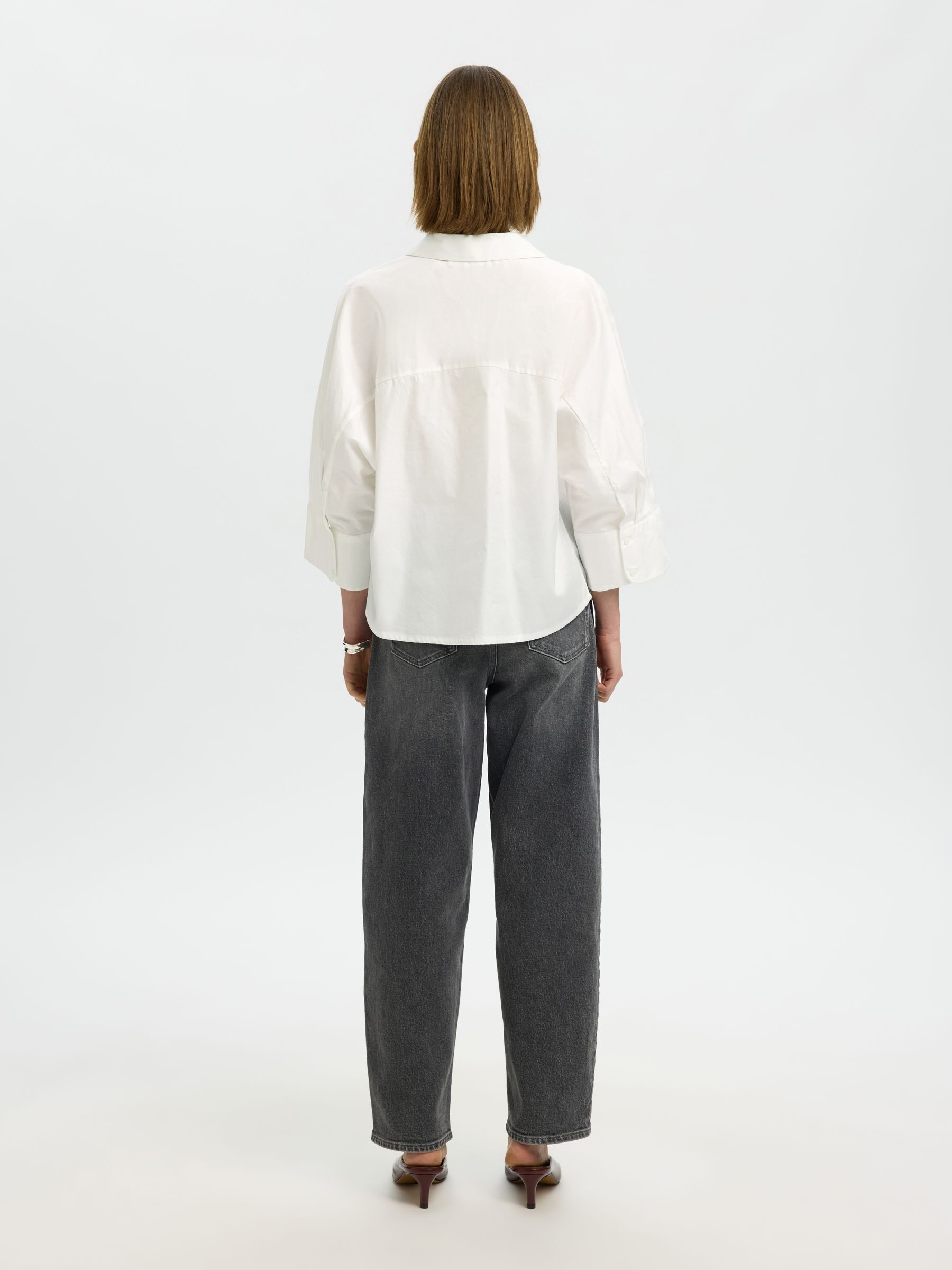 COTTON 3/4 SLEEVED SHIRT, Bright White, highres