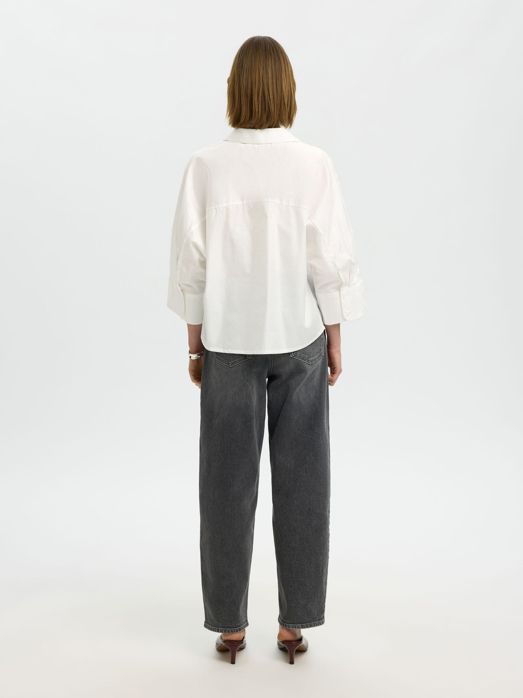 COTTON 3/4 SLEEVED SHIRT, Bright White, highres