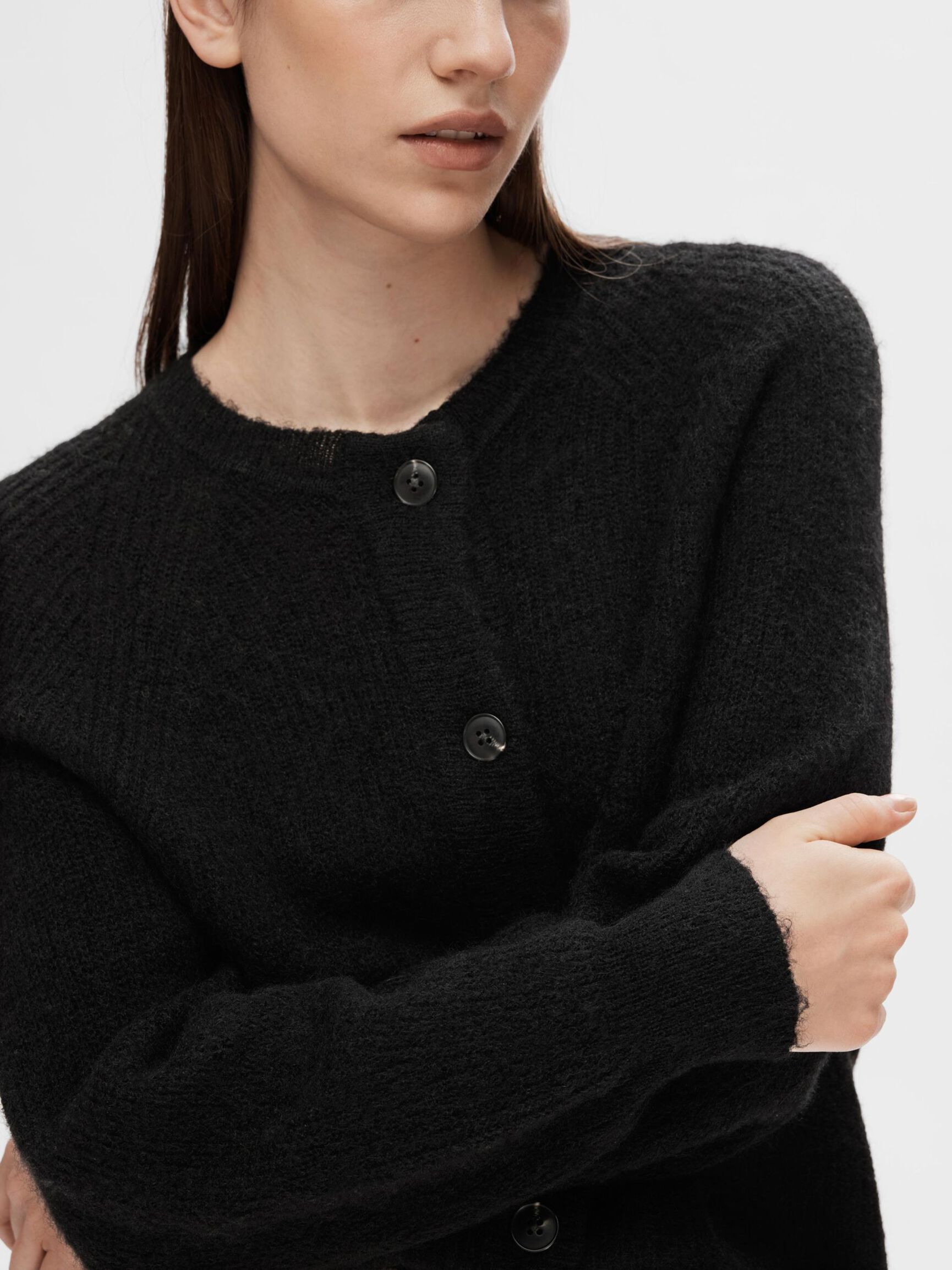 LONG-SLEEVED CARDIGAN, Black, highres