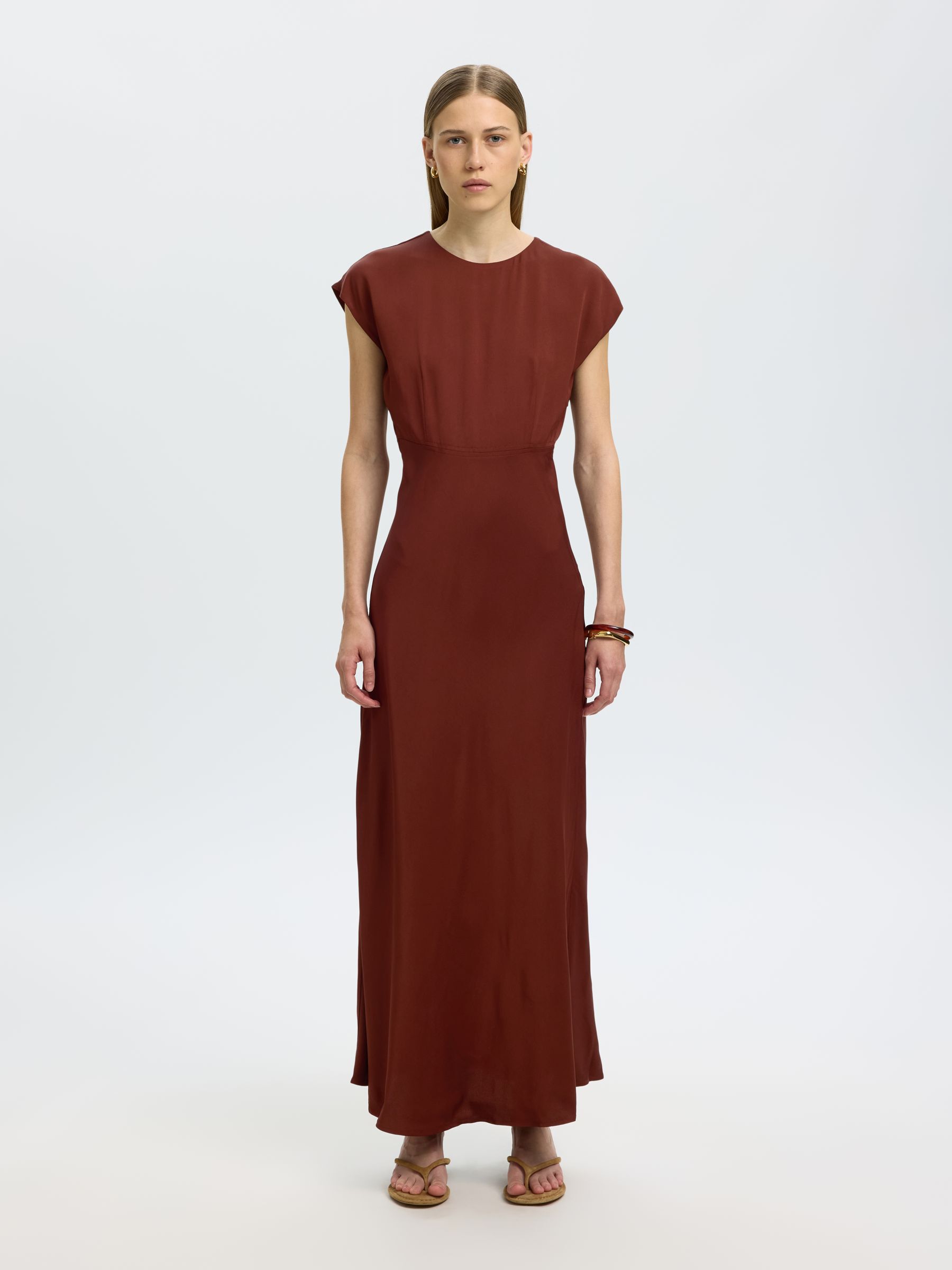 VISCOSE MAXI JURK, Cherry Mahogany, highres
