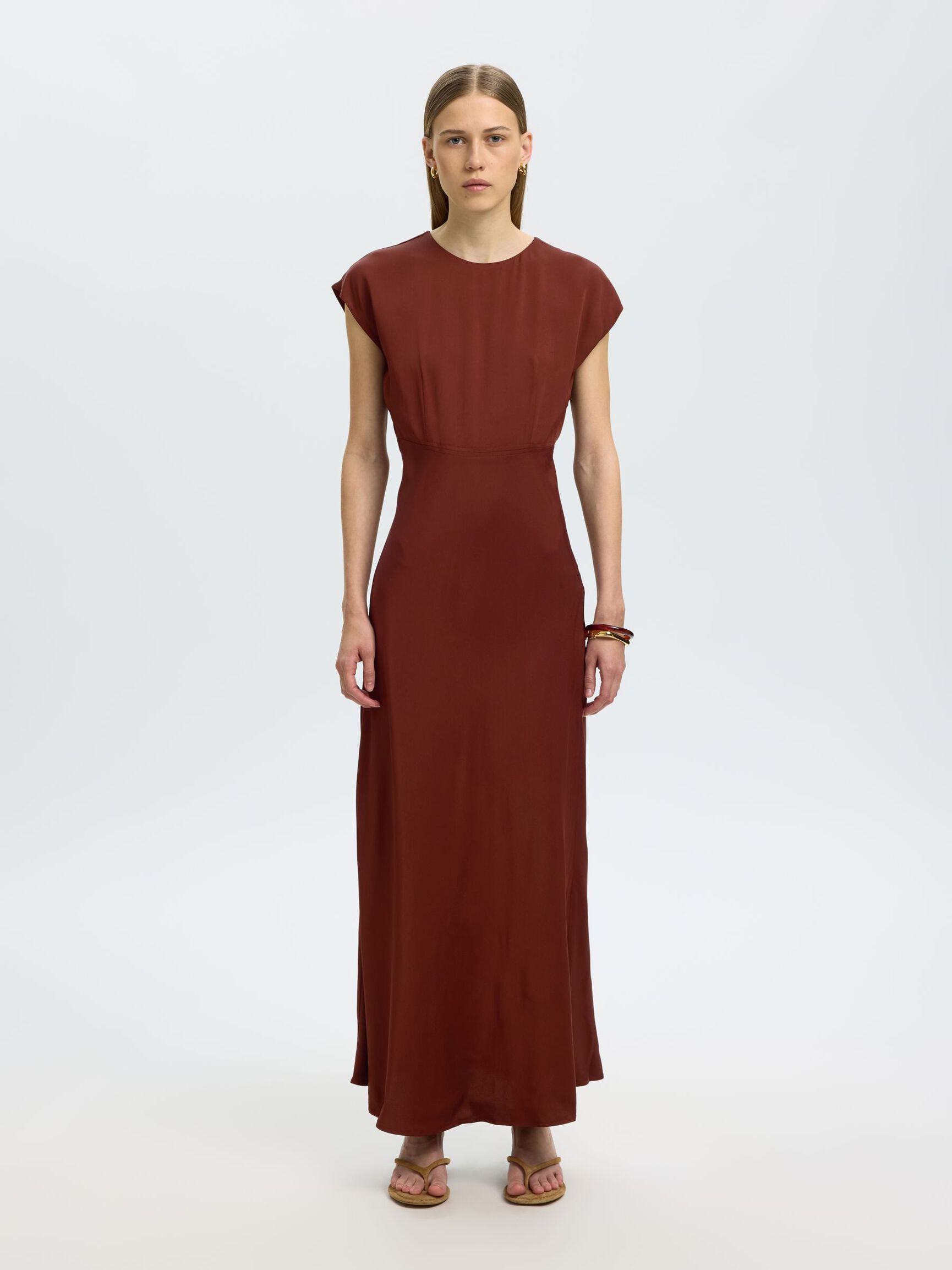 VISCOSE MAXI JURK, Cherry Mahogany, highres