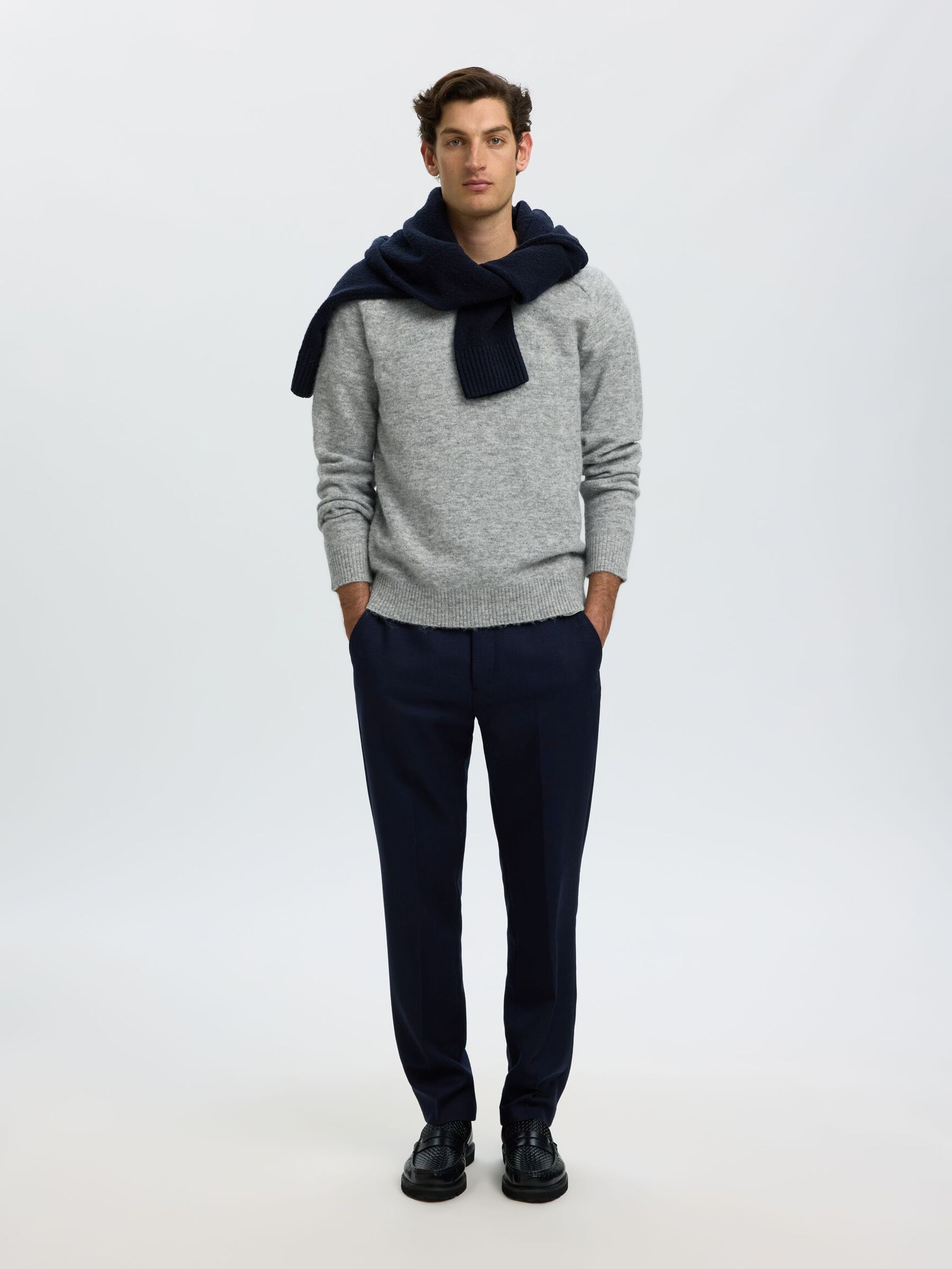 LONG-SLEEVED KNITTED JUMPER, Light Grey Melange, highres