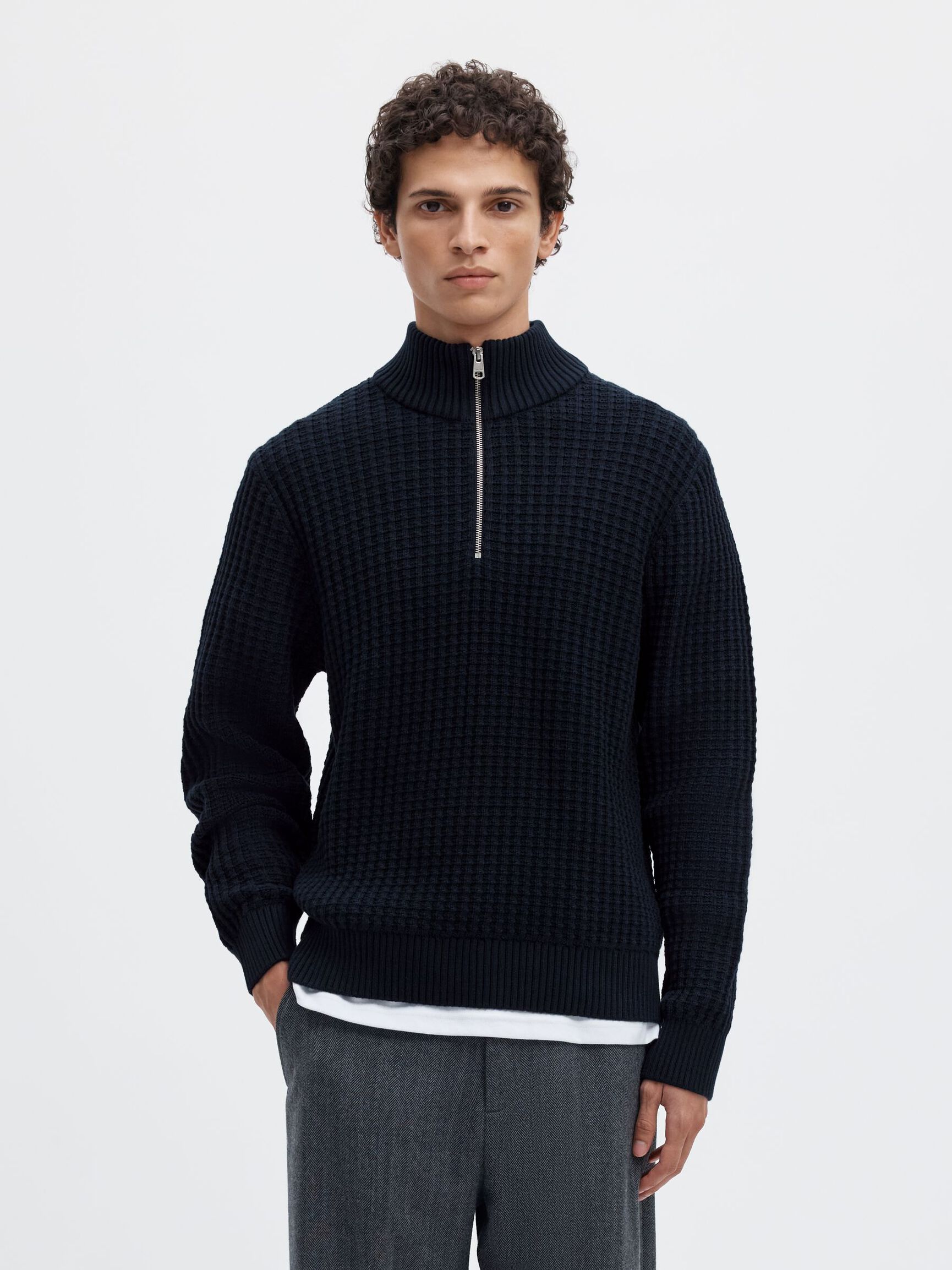 ORGANIC COTTON HALF-ZIP JUMPER, Sky Captain, highres