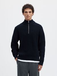 ORGANIC COTTON HALF-ZIP JUMPER, Sky Captain, highres
