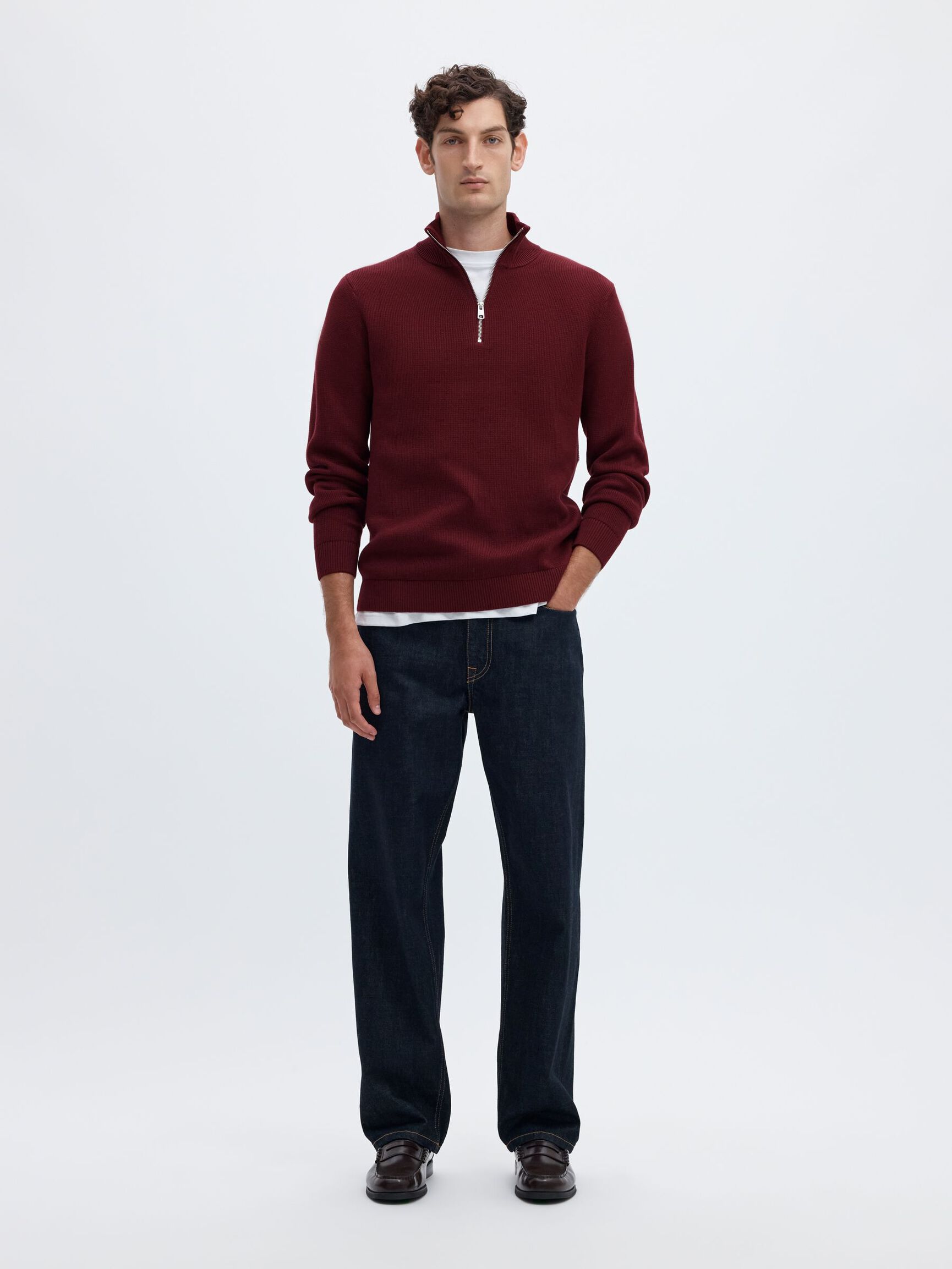 HALF-ZIP JUMPER, Tawny Port, highres