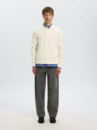 COTTON KNITTED POLO SHIRT, Egret, highres