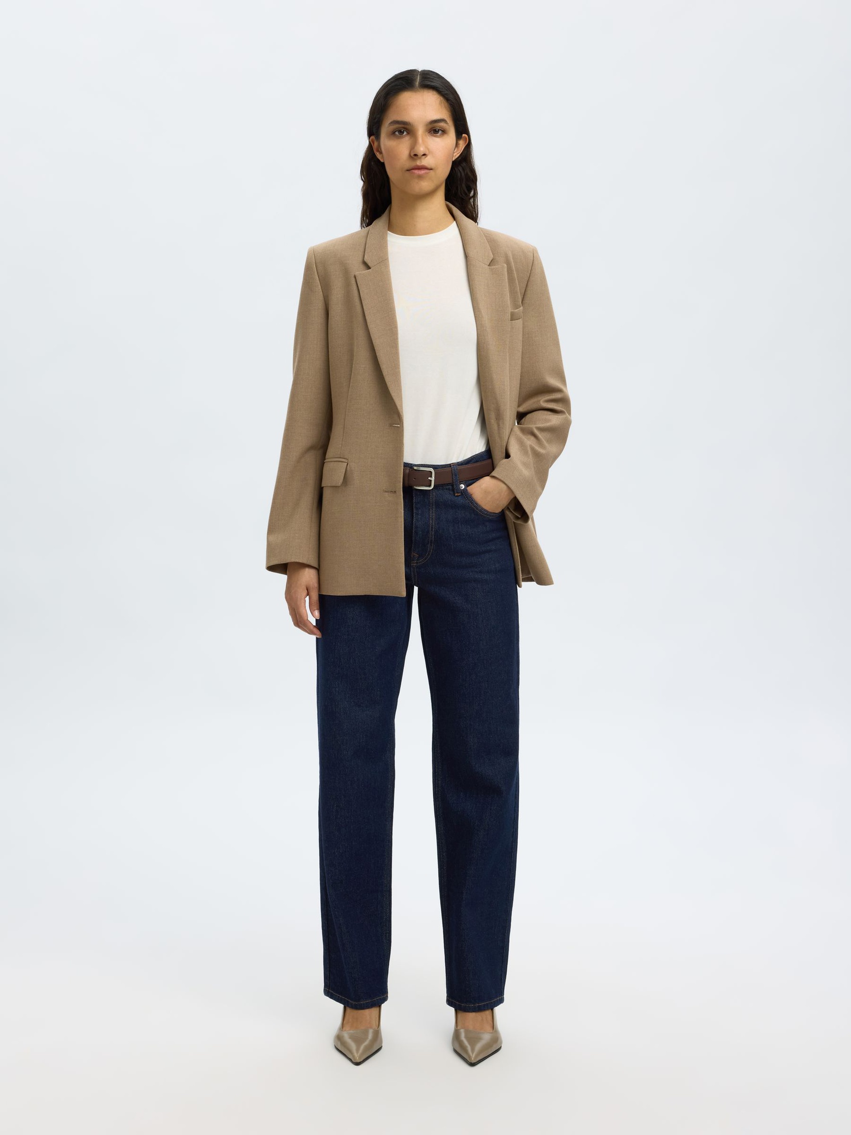 MID WAIST STRAIGHT FIT JEANS, Dark Blue Denim, highres
