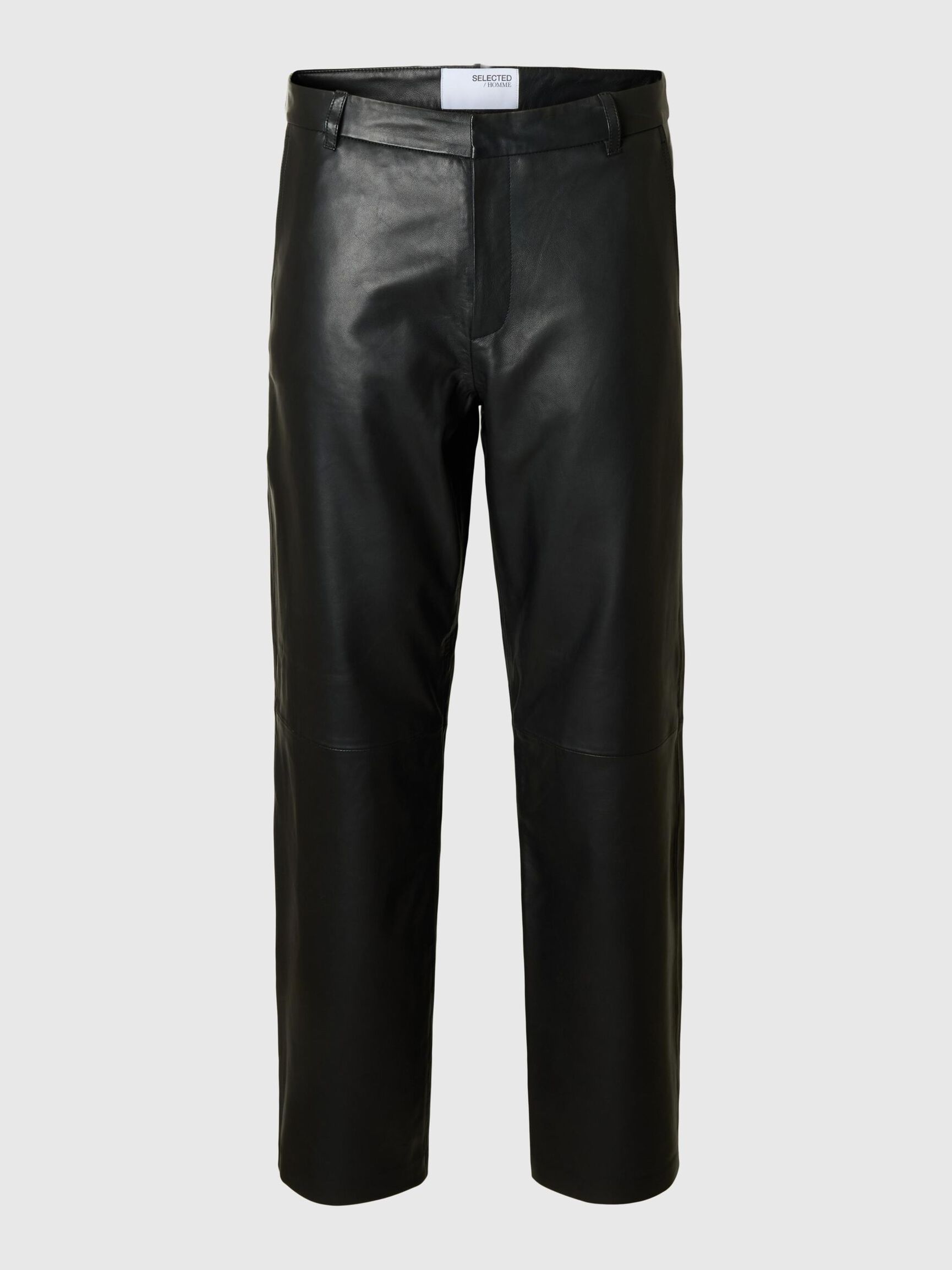 STRAIGHT FIT LEATHER TROUSERS, Black, highres