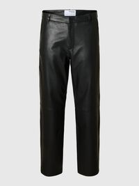 STRAIGHT FIT LEATHER TROUSERS, Black, highres