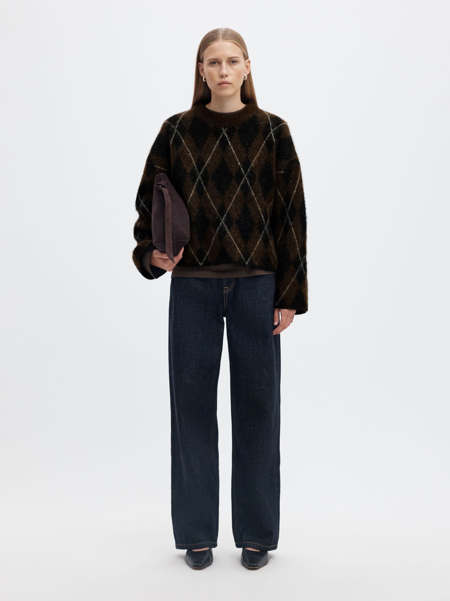 ARGYLE KNITTED JUMPER, Delicioso, highres