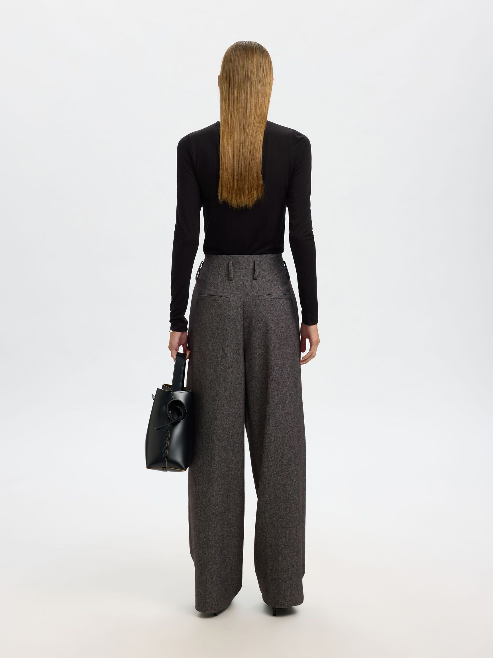 COL MONTANT TOP À MANCHES LONGUES, Black, highres