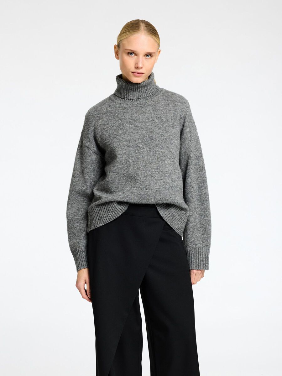 Selected WOLLGEMISCH ROLLKRAGEN PULLOVER, Medium Grey Melange, highres - 16097967_MediumGreyMelange_003.jpg