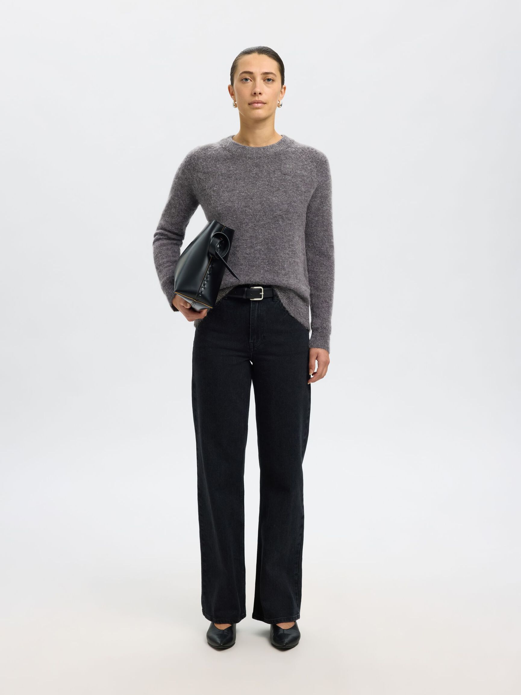 WOOL BLEND JUMPER, Medium Grey Melange, highres