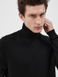 LONG-SLEEVED ROLL NECK PULLOVER, Black, highres
