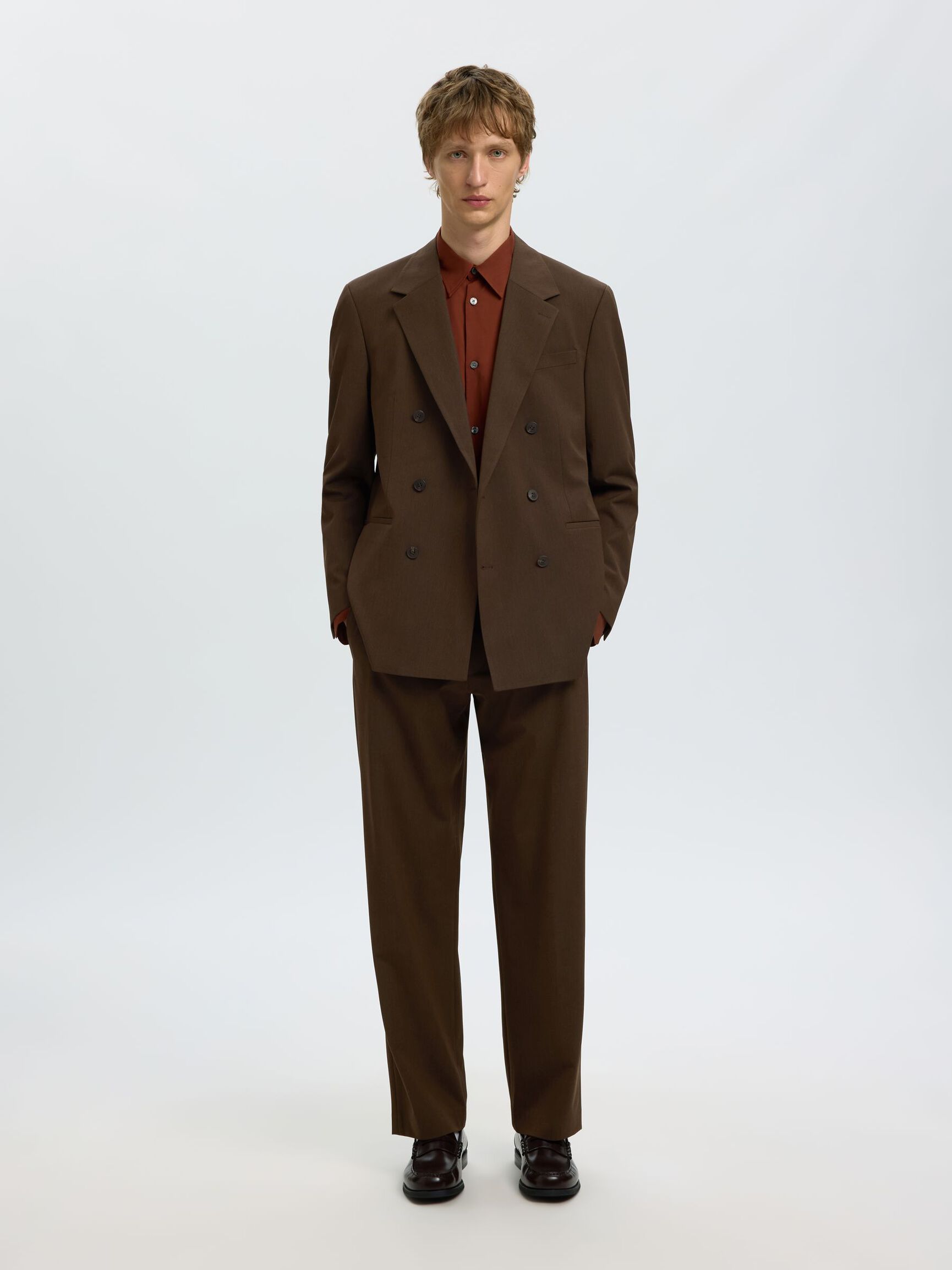 RELAXED FIT DOUBLE-BREASTED BLAZER, Demitasse, highres
