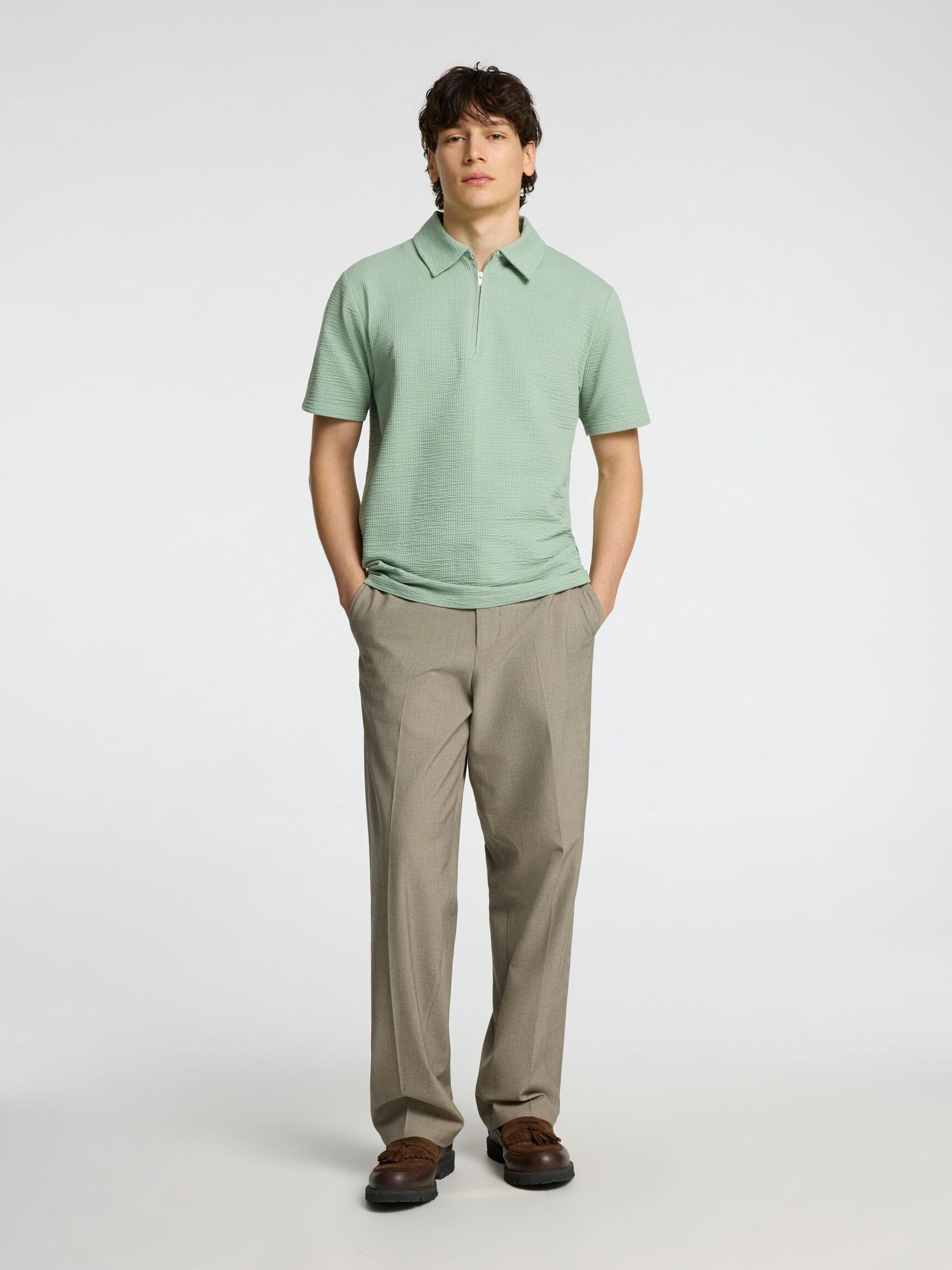 SEERSUCKER POLO SHIRT, Iceberg Green, highres