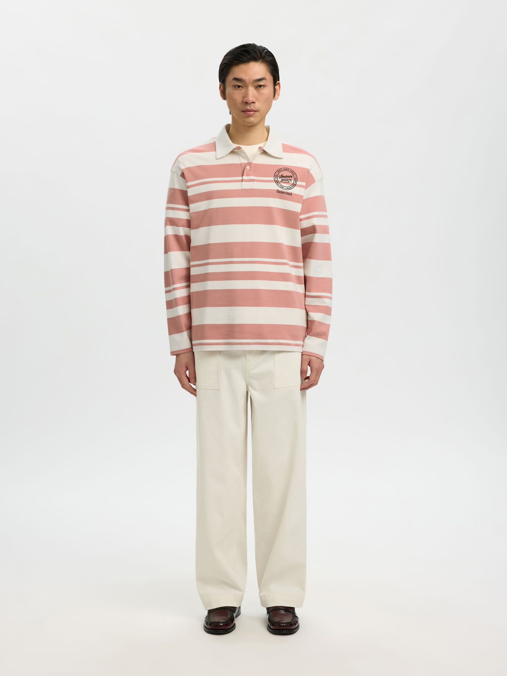 RELAXED FIT LANGARM-POLOSHIRT, Egret, highres