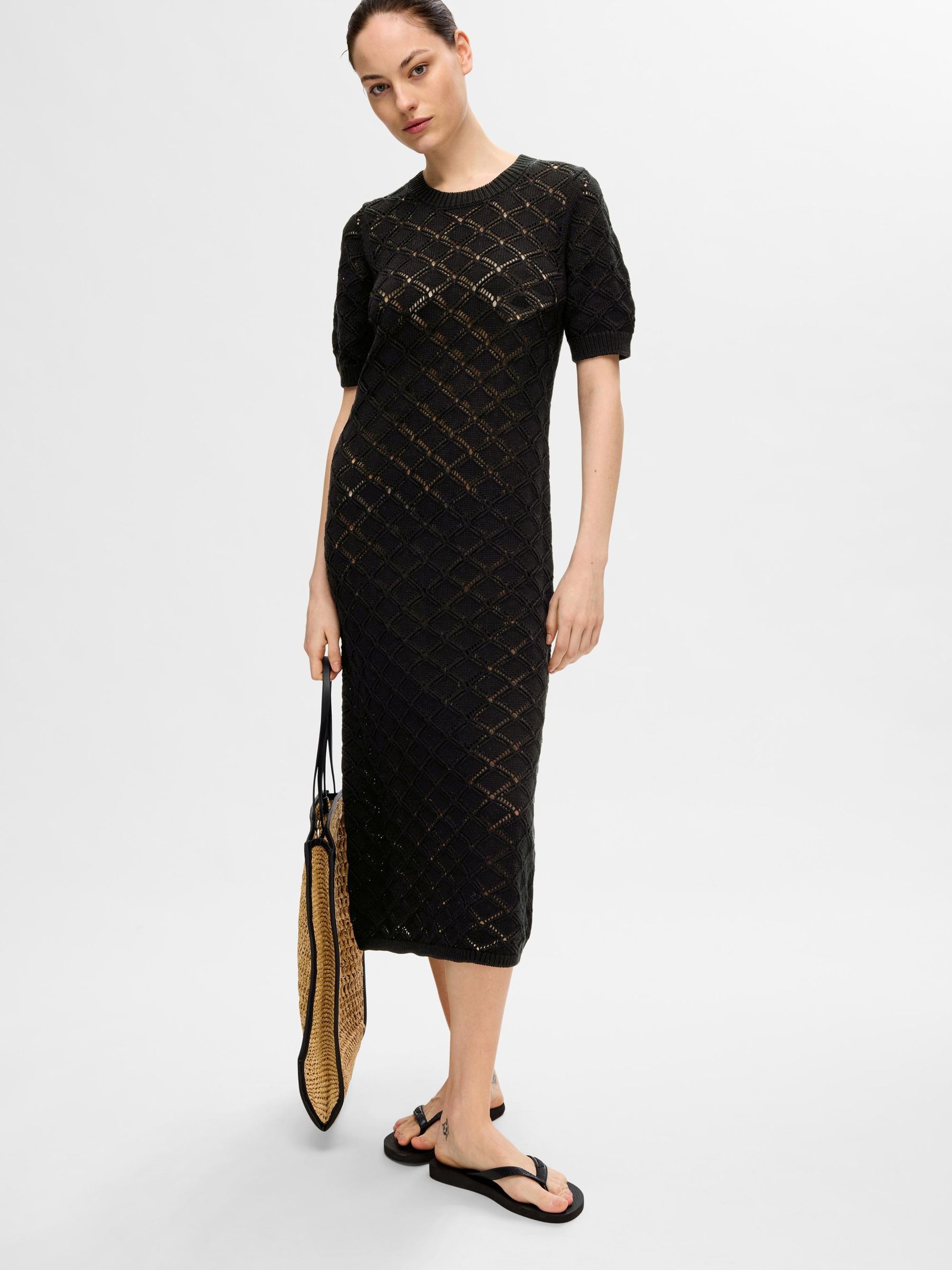 KNITTED MAXI DRESS, Black, highres