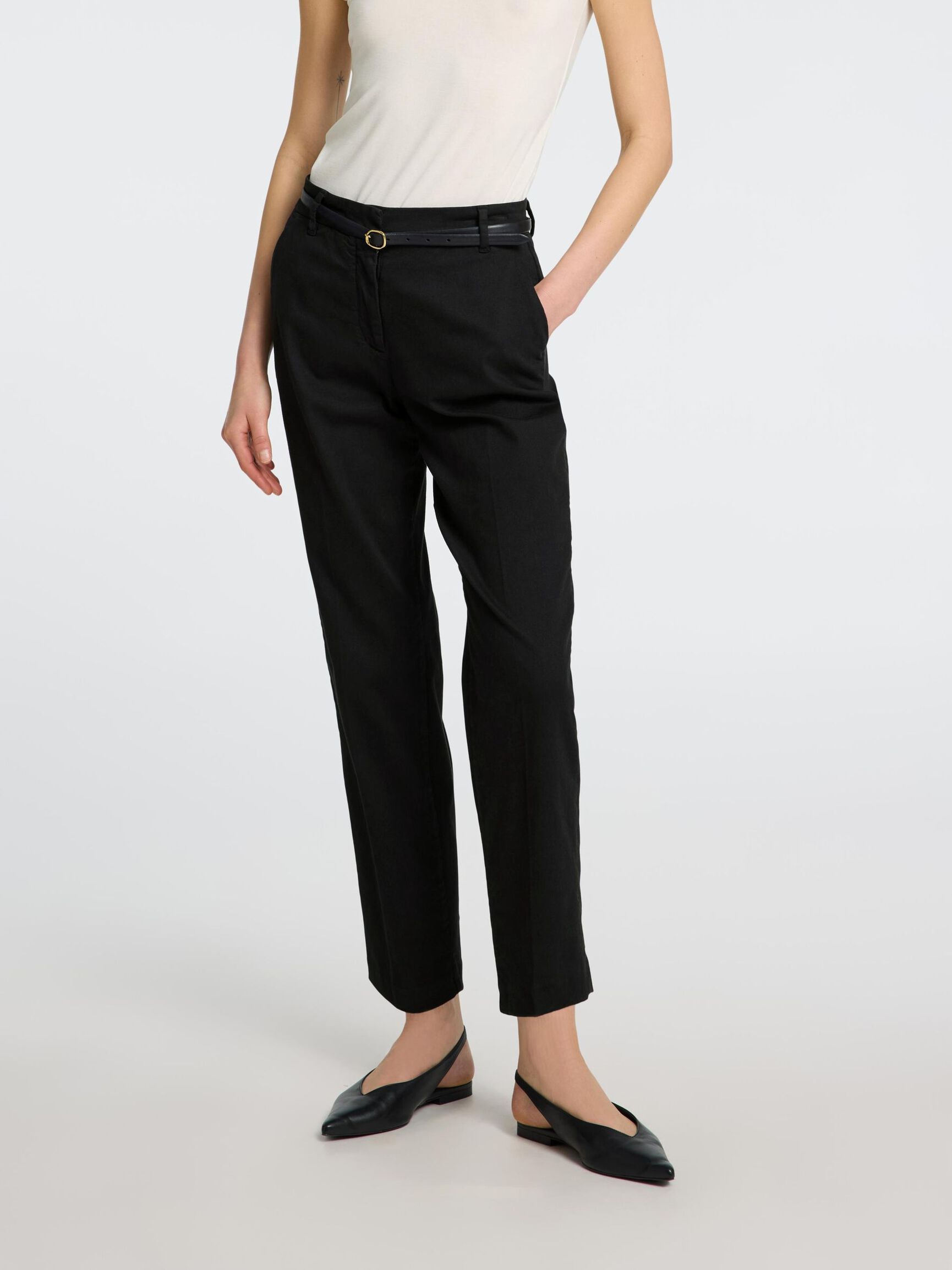 CROPPED TAPERED TROUSERS, Black, highres