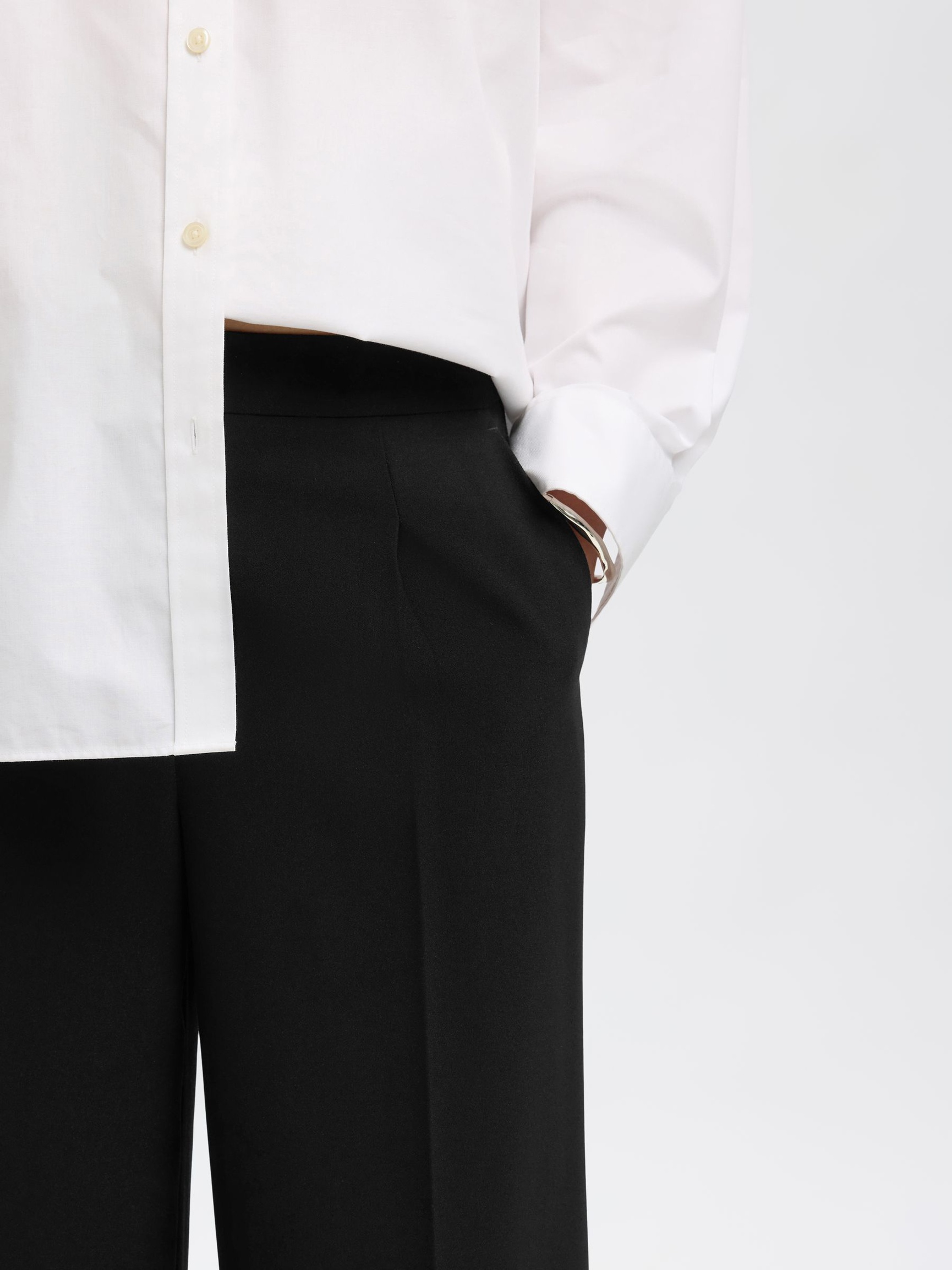 WOVEN WIDE-LEG TROUSERS, Black, highres